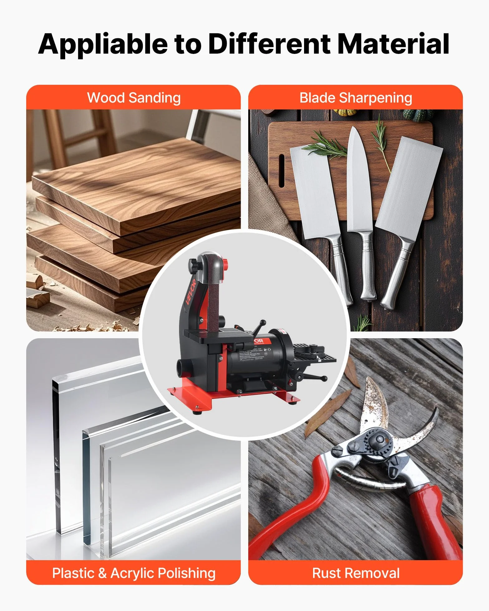 VEVOR Levigatrice a Disco Levigatrice a Nastro 25,4 x 762 mm da 250 W Velocità Singola con Piano di Lavoro Regolabile 0 a 45° Porta di Raccolta Polvere per Lavorazione del Legno, Fai da te
