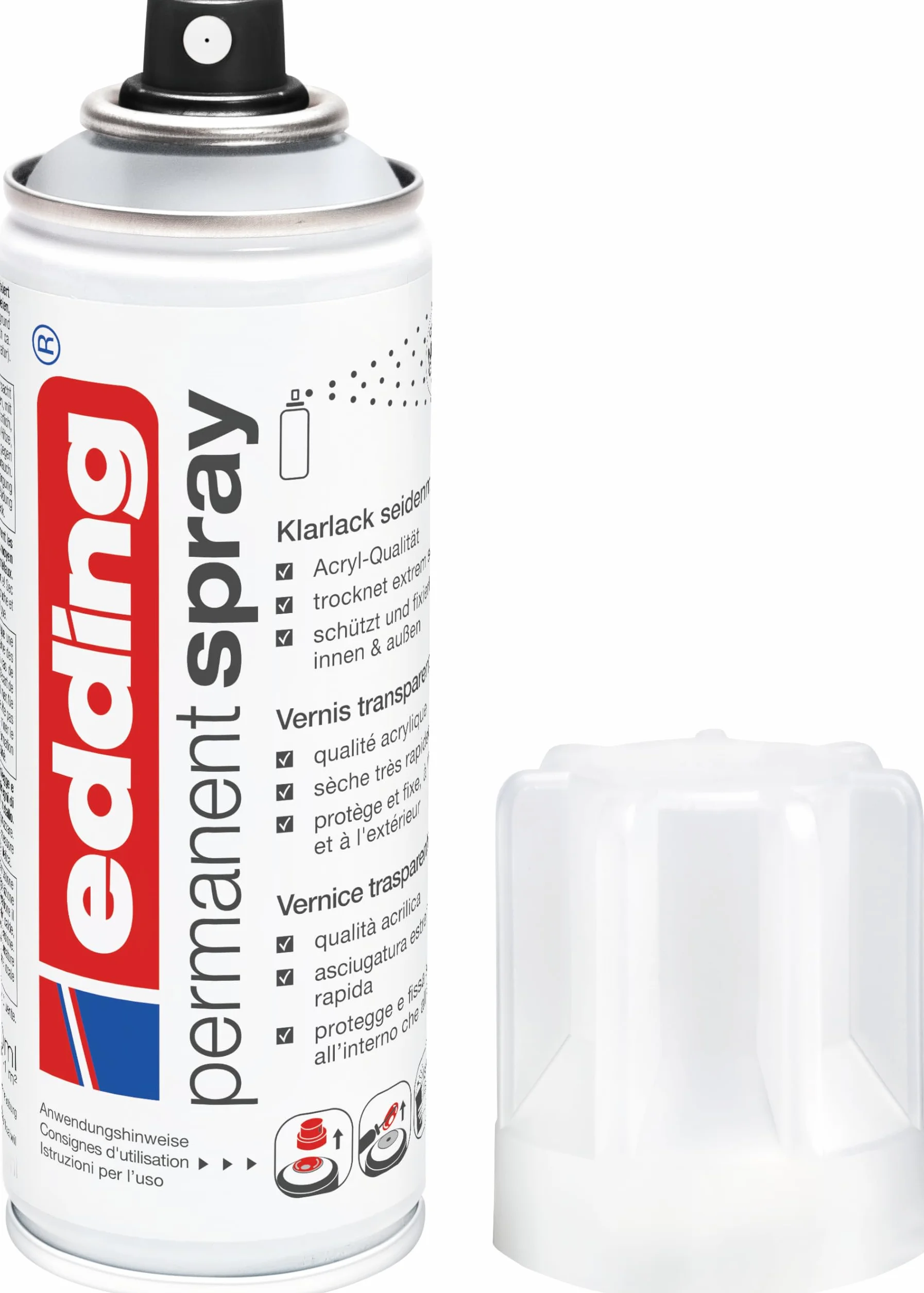 Edding 5200 Spray Permanente Lacca Trasparente, Transparente Opaco, 200 Ml, Vernice Acrilica Fissante Lucida, per Sigillare e Proteggere La Vernice, Smalto Acrilico Trasparente