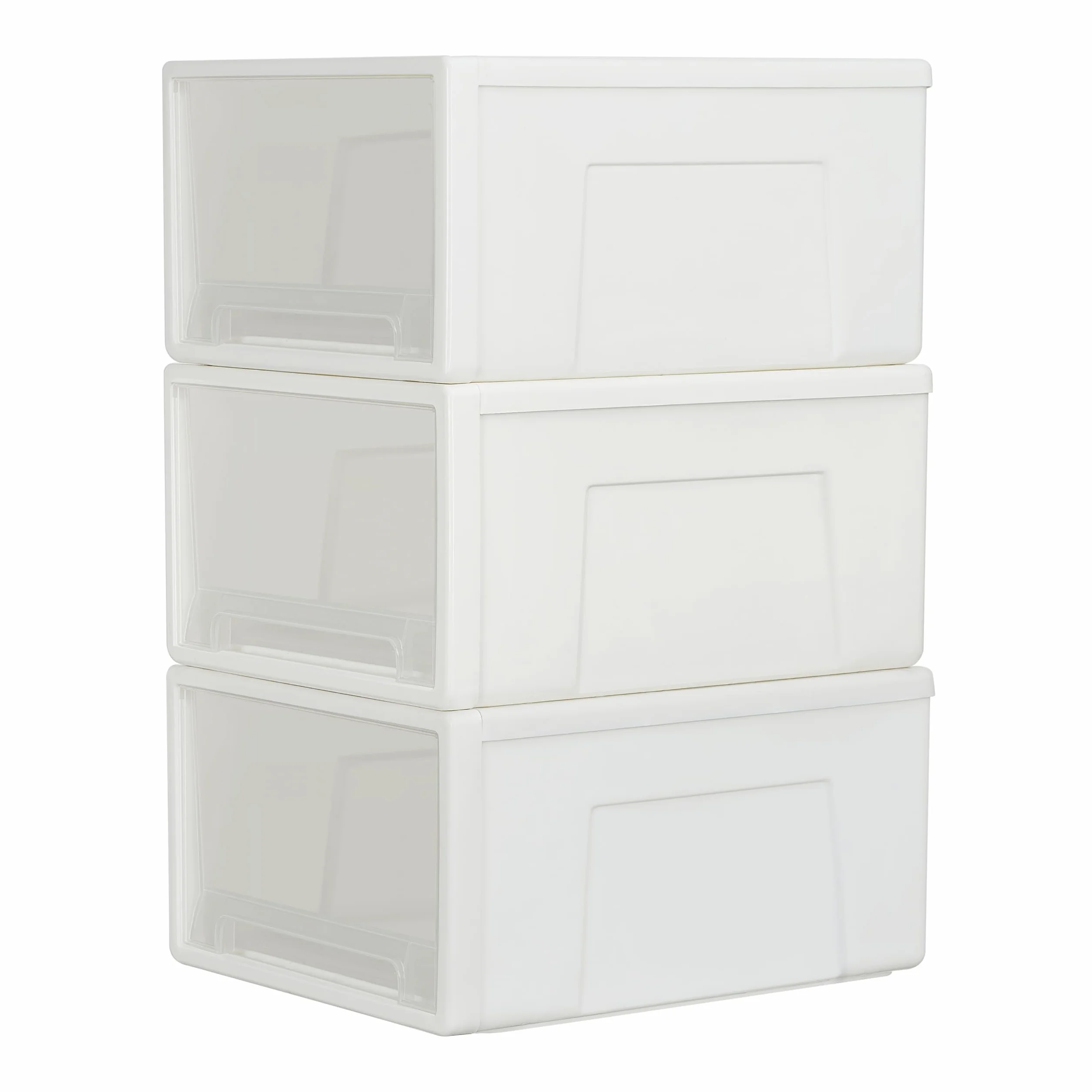 Cetomo 50L*3 Cassettiera, Cassetto di Stoccaggio, Cassetti Plastica Scatola, Organizzatori, Scatola di Stoccaggio, Torre Impilabile per Ufficio, Dormitorio, PP, Bianco e Trasparente, 50L-3 Unità
