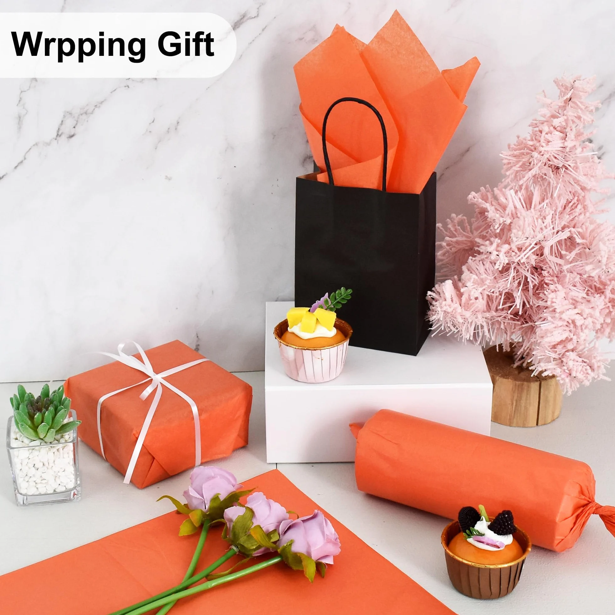 RIBBOOO 100 fogli di carta velina arancione, 50 cm x 30 cm, grande carta da regalo, per confezioni regalo, bouquet di fiori, fai da te, artigianato fatto a mano, tessuto artistico per compleanno
