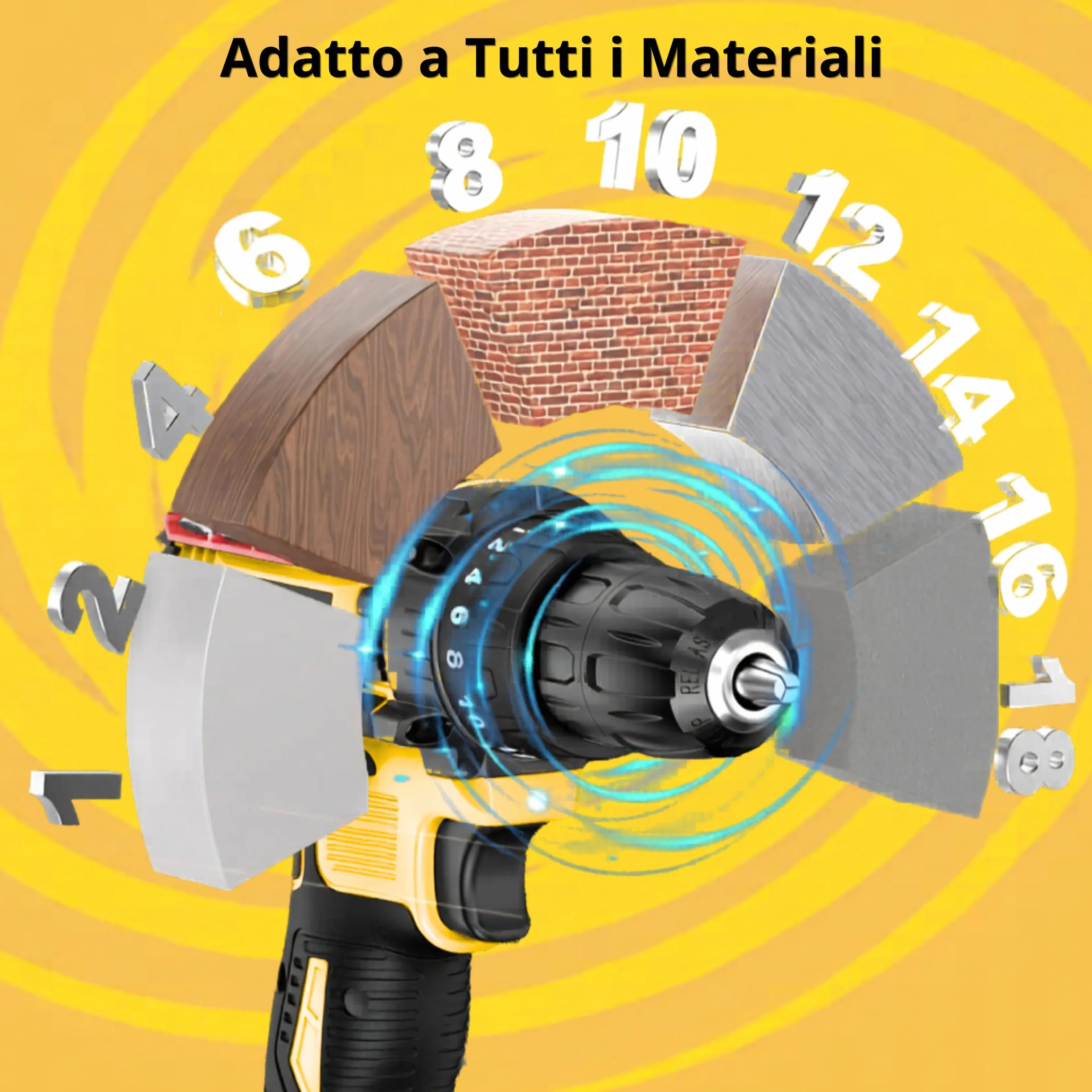 Meridiana - Set Trapano Avvitatore a Batteria, 21V Trapano a Percussione, con 2 Batterie, Bussole, Inserti Torx,2 Velocità, LED Luce e Prolunga Flessibile per Montaggio, Riparazioni e Manutenzione.