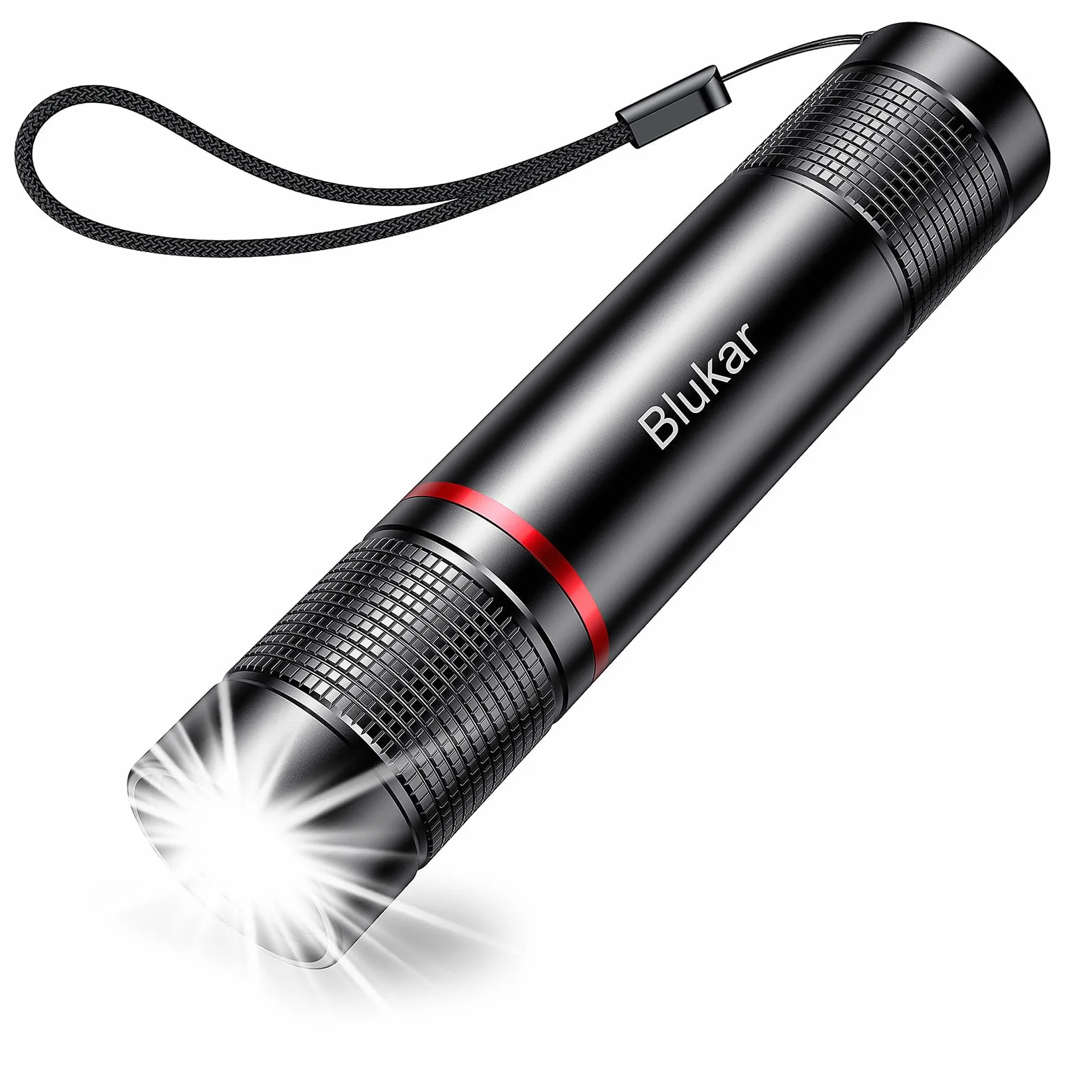 Blukar Torcia LED Ricaricabile Super Luminosa, 4 Modalità, Zoomabile, Portatile per Campeggio
