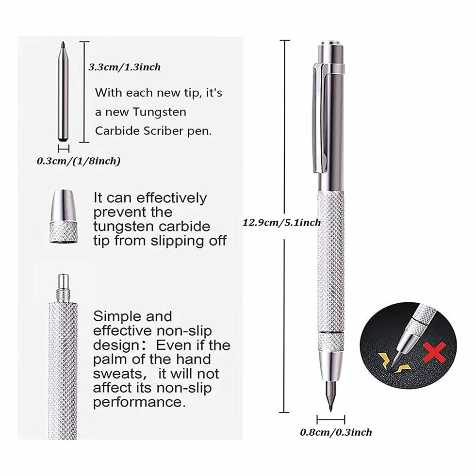 3Pack Metallo Carburo di Tungsteno Scriber Punta In Carburo di Tungsteno Scriber Scribe Tool con, con 20 Punte di Marcatura di Ricambio per Vetro/Ceramica/Acciaio Temprato