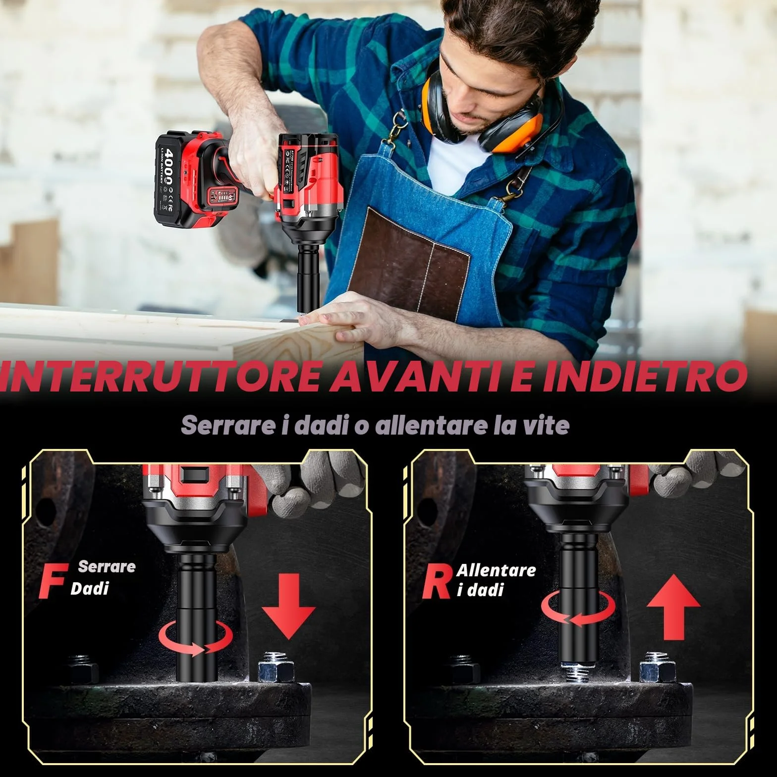Avvitatore a Impulsi Brushless 1/2" 700N.m Elevata Avvitatori a Massa Battente con 2x 4000mAh Batteria, 5 Bussole, 4 Punte, 4 Viti, Trapano a Impulsi Brushless per Auto Casa