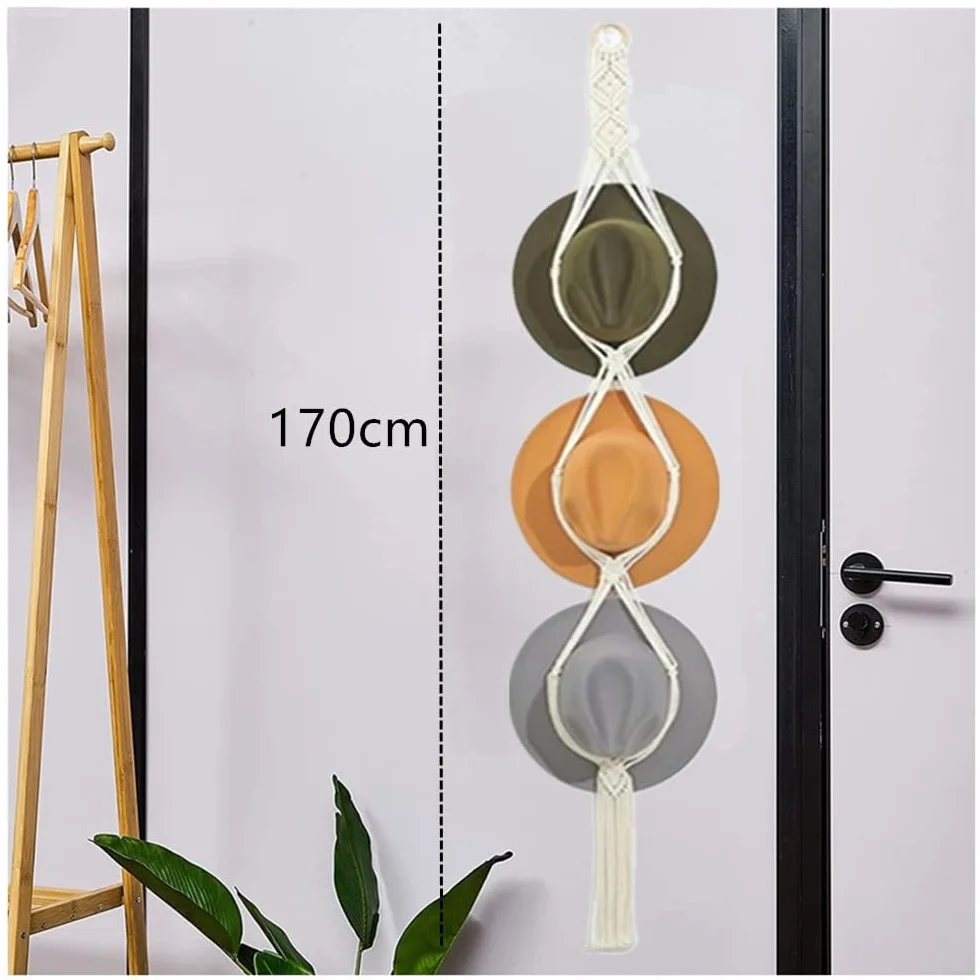 2 ganci per cappelli in macramè, per Wanfoou e cappelli, stile bohémien, da appendere alla parete, organizer per cappelli a tesa larga
