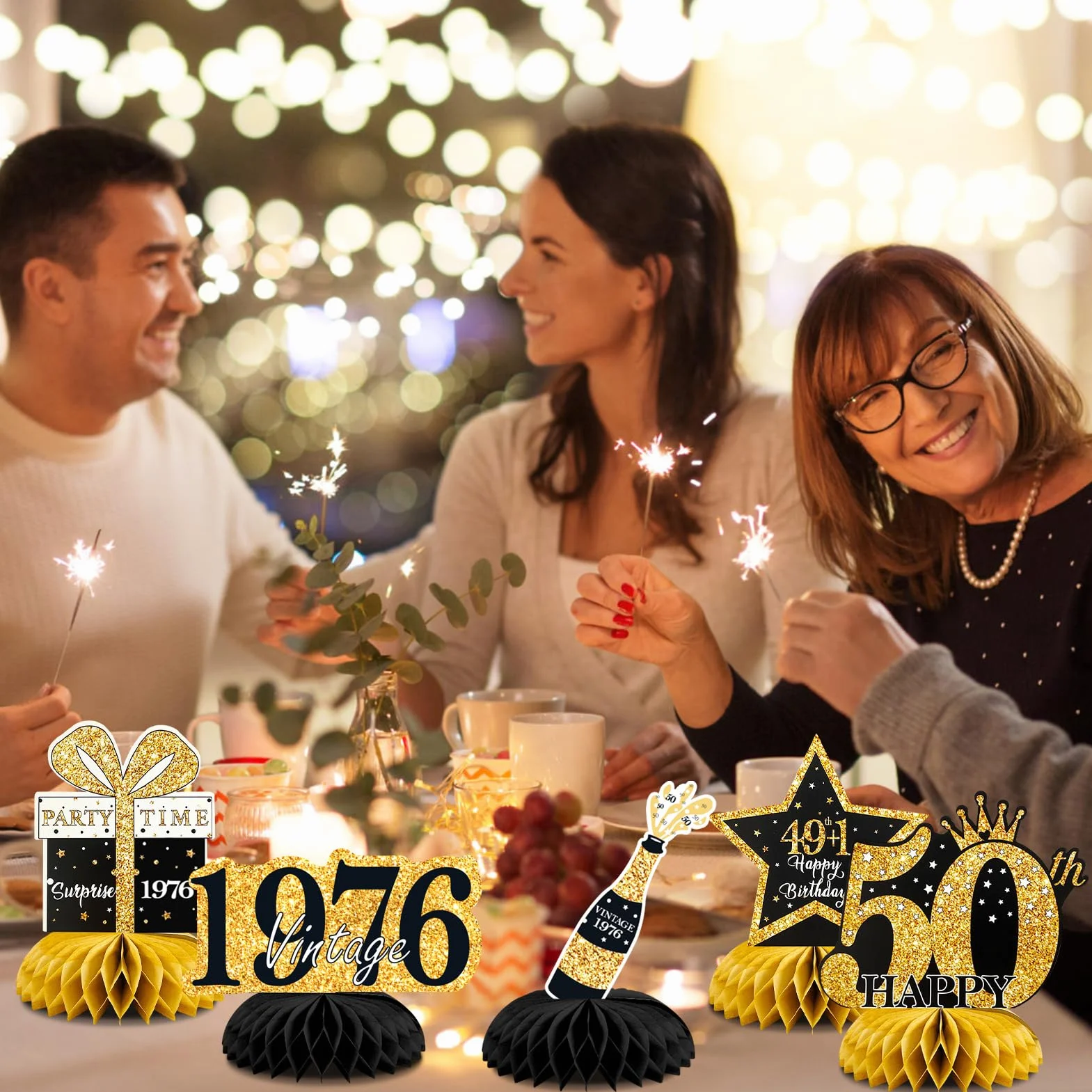 9 Pezzi Centrotavola Compleanno,Centrotavola a Nido d'Ape Oro Nero Decorazioni,Toppers da Tavolo,Compleanno Centrotavolo per Uomini e Donne,Feste di Compleanni (HB-2026-50)