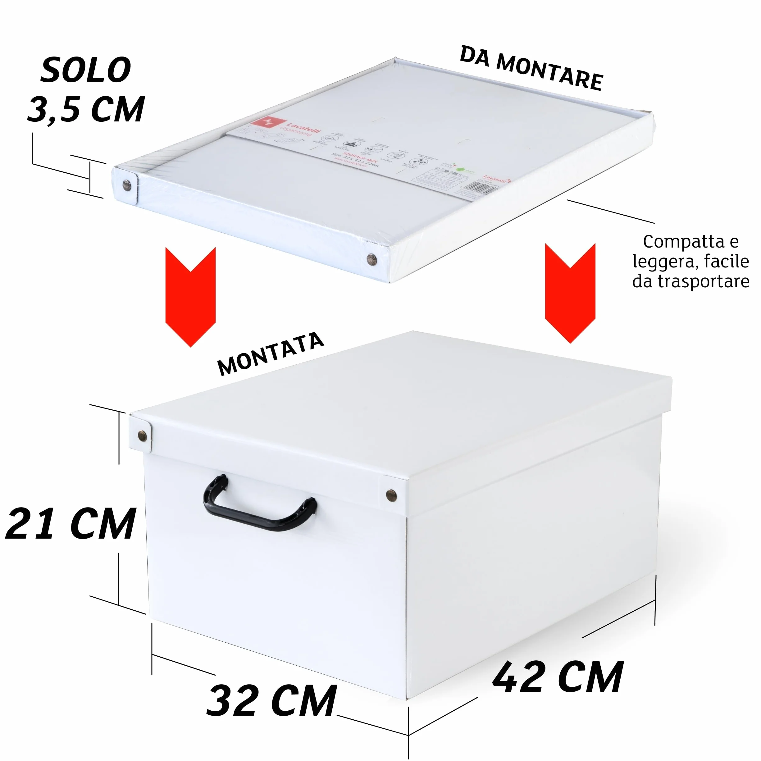Lavatelli Scatola armadio in cartone 32x42x21 cm Organizer impilabile resistente per vestiti e biancheria MEDIUM BIANCO