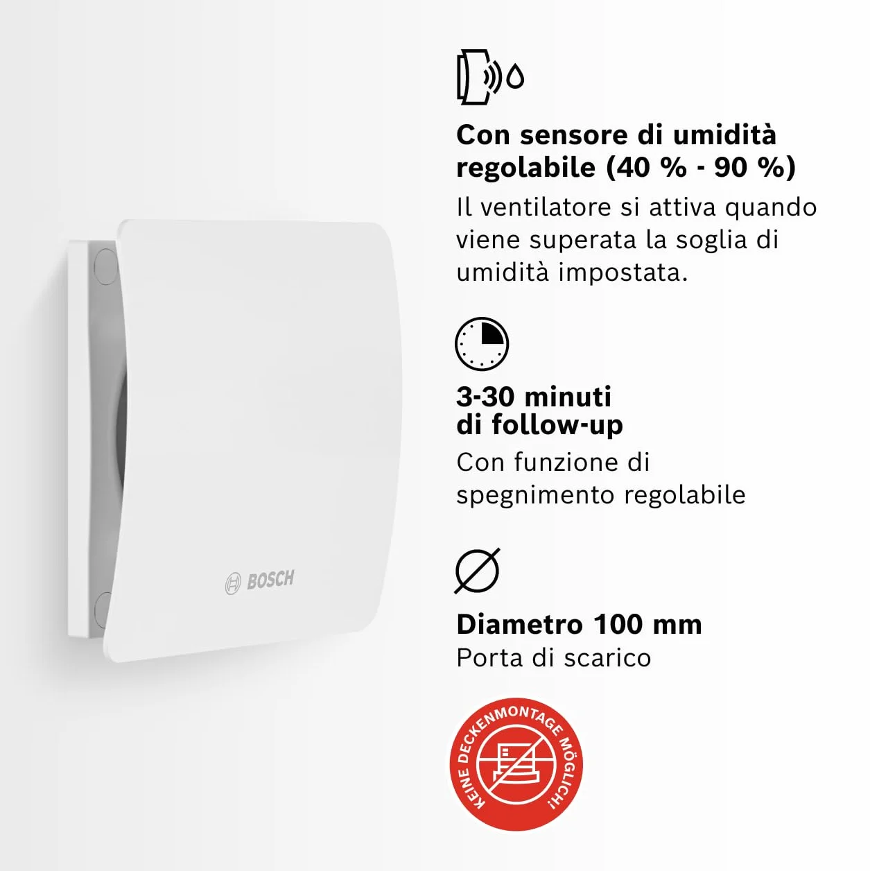 Bosch Aspiratore da bagno 1500 DH 100mm Umidostato Timer