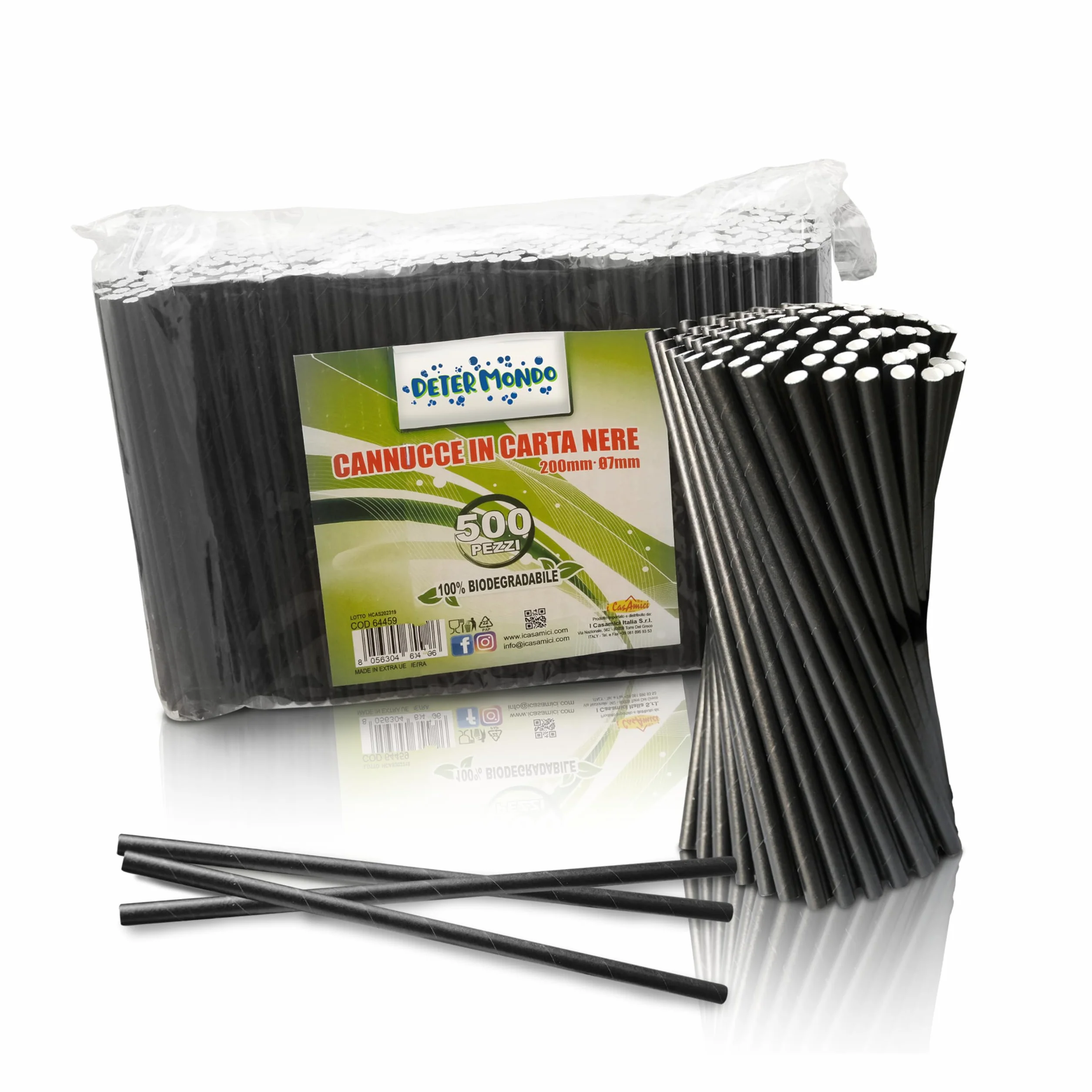 DETERMONDO 1000 Cannucce Cocktail Carta Nera 20 cm x 7 mm Biodegradabili Compostabili Ecologiche per Bevande Fredde, Bar, Feste, Locali e Ristorazione