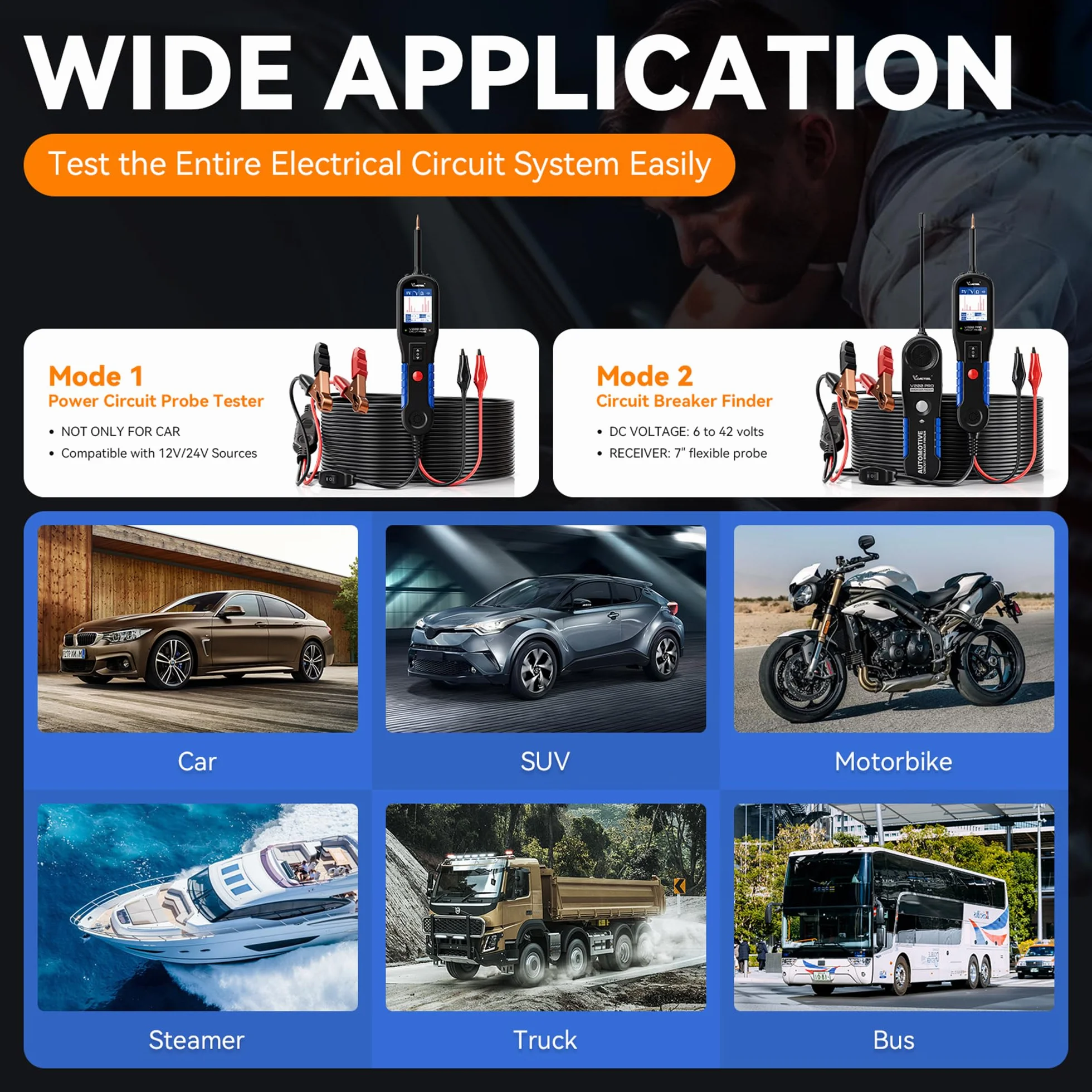VDIAGTOOL V200 Pro Tester Sonda Circuiti Elettrici Auto, Rilevatore di Cavi Circuito Aperto Corto Circuito AC DC 12V 24V, Cerca Filo Interrotti Auto Elettrici, Relè Fusibili Trailer Componenti Tester