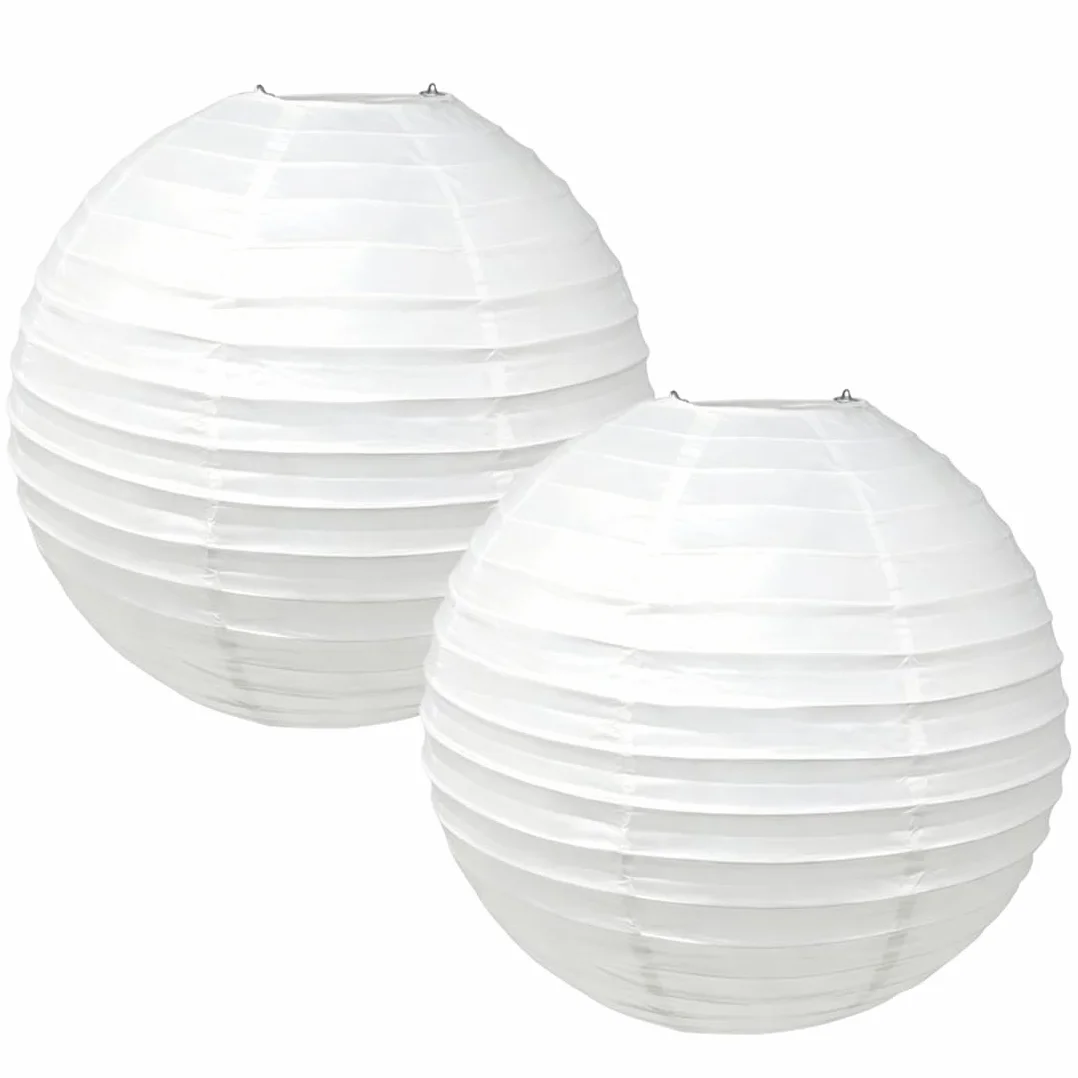 Lanterne di Carta Bianche 30cm (2 Pezzi) Rotonde, Elegante Decorazione Versatile Tipo Lampadario per Matrimonio, Compleanno, Feste, Giardino, Interni/Esterni