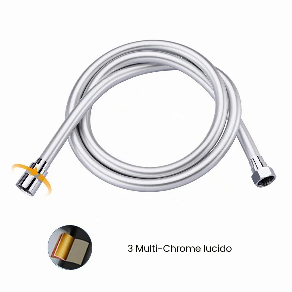 GRIFEMA COMPLENTO-G852 Flessibile Doccia in PVC (G1/2 pollici, 150 CM), Tubo Doccia da Anti Torsione, Bianca/Cromo