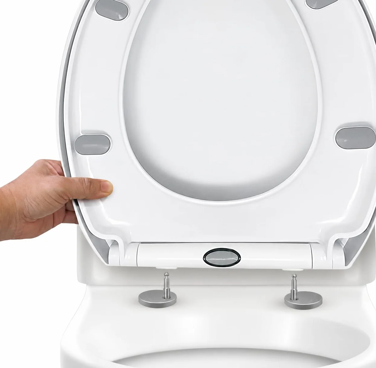 CUQOO Sedile WC ovale con chiusura rallentata, a sgancio rapido, a forma di O, chiusura rallentata, con cerniere regolabili (comfort classico)