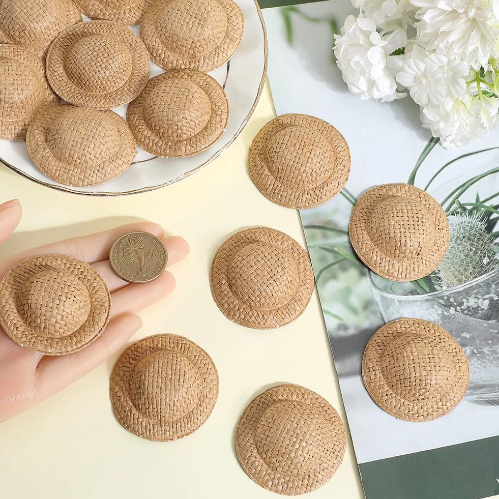 SUNNYCLU 40 pz Mini Cappello Intrecciato in Paglia per Bambole Cowboy Sombrero Decorazione Fai Da Te