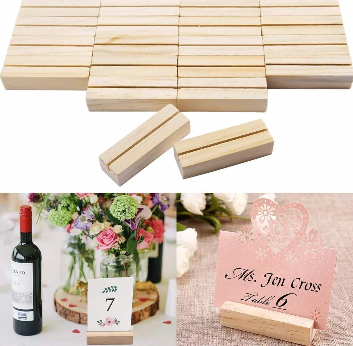 Voarge 20 Pezzi Supporto per Carte da Tavolo in Legno, Supporto per Numero di Tavolo, Supporto per Segnaposto, Targa con Nome, Supporto per Foto, Decorazione per Matrimonio