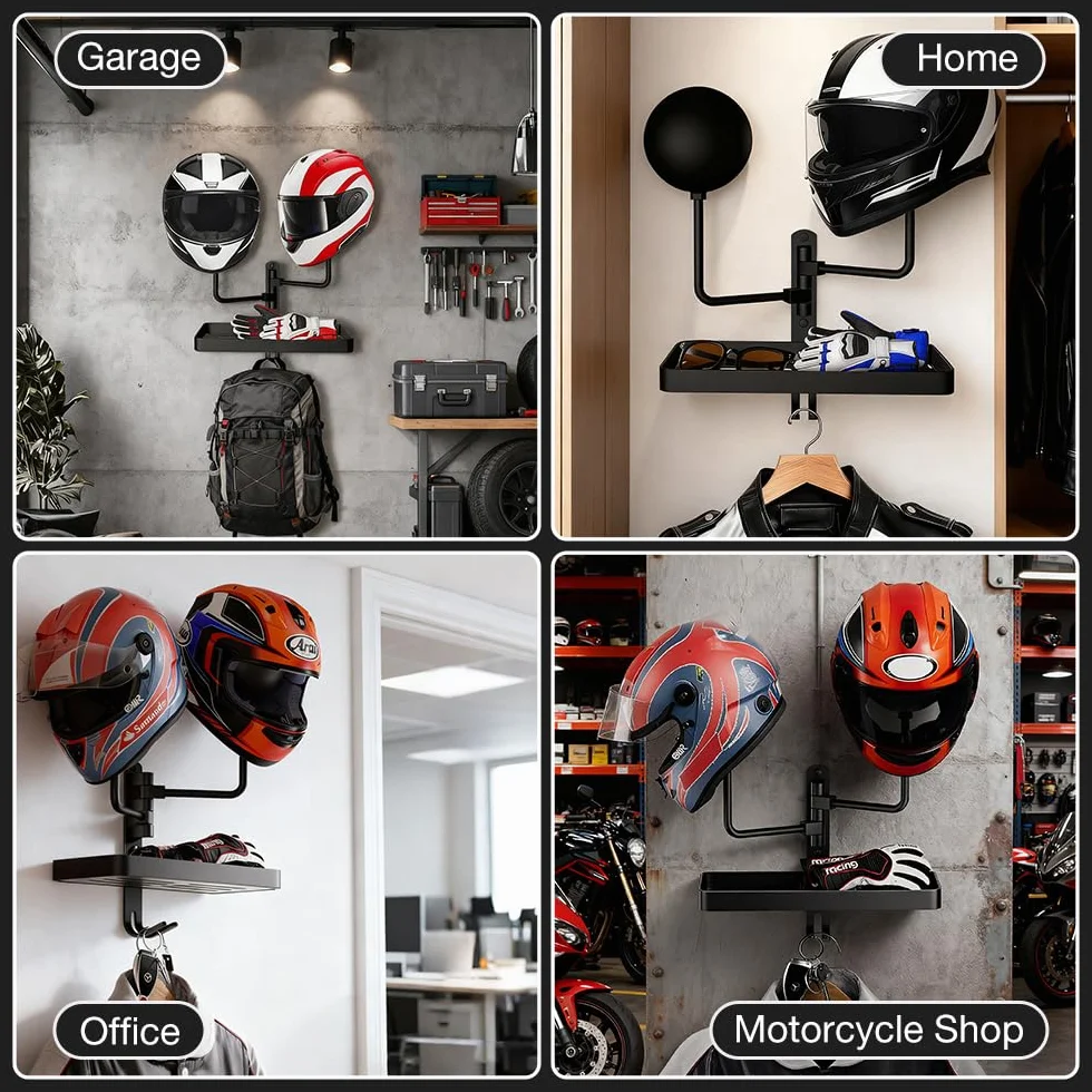 Appendi Casco Moto da Parete, Porta Casco Moto da Parete con 2 Sfere, Girevole Helmet Holder Gadget Motos per Caschi, Abbigliamento, Guanti