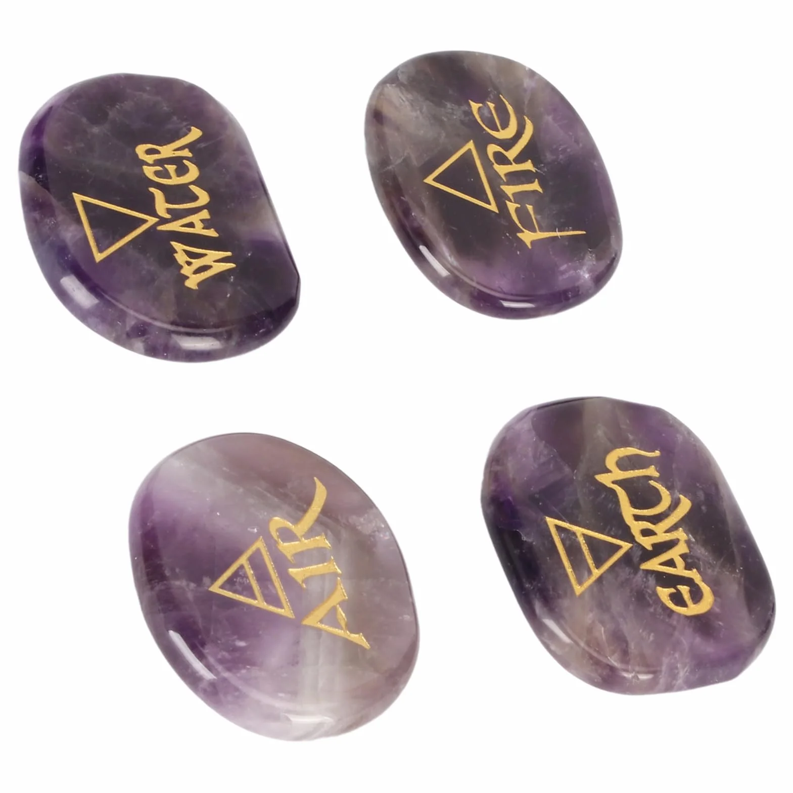 Set di Pietre Runiche Viola Lucidate per Meditazione e Rituali Reiki Confezione 4 Pezzi