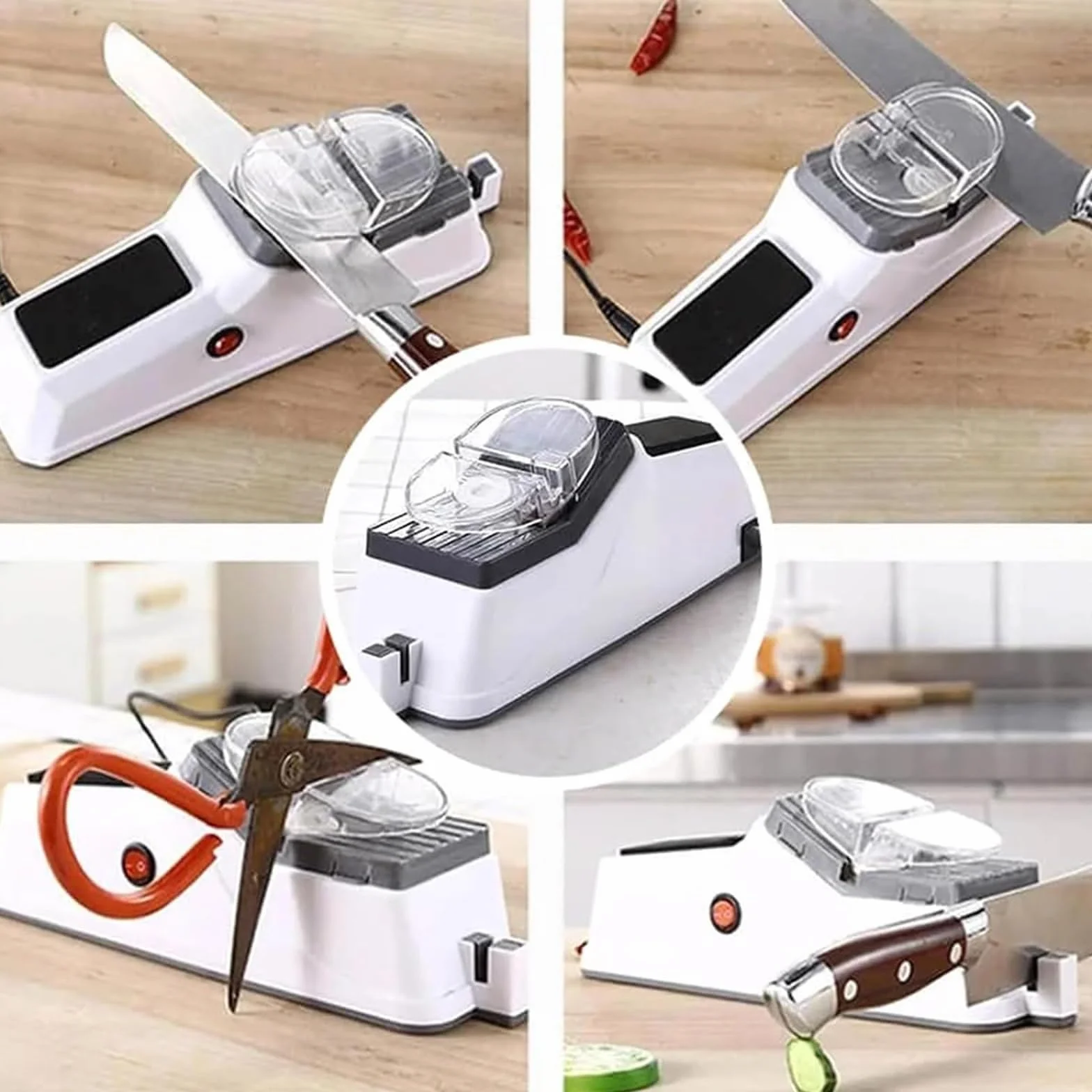 Affilacoltelli elettrico, affilacoltelli a doppia faccia, affilacoltelli elettrico, affilatura rapida in 5 secondi, affilacoltelli automatico for tutti i tipi di coltelli(1pcs)