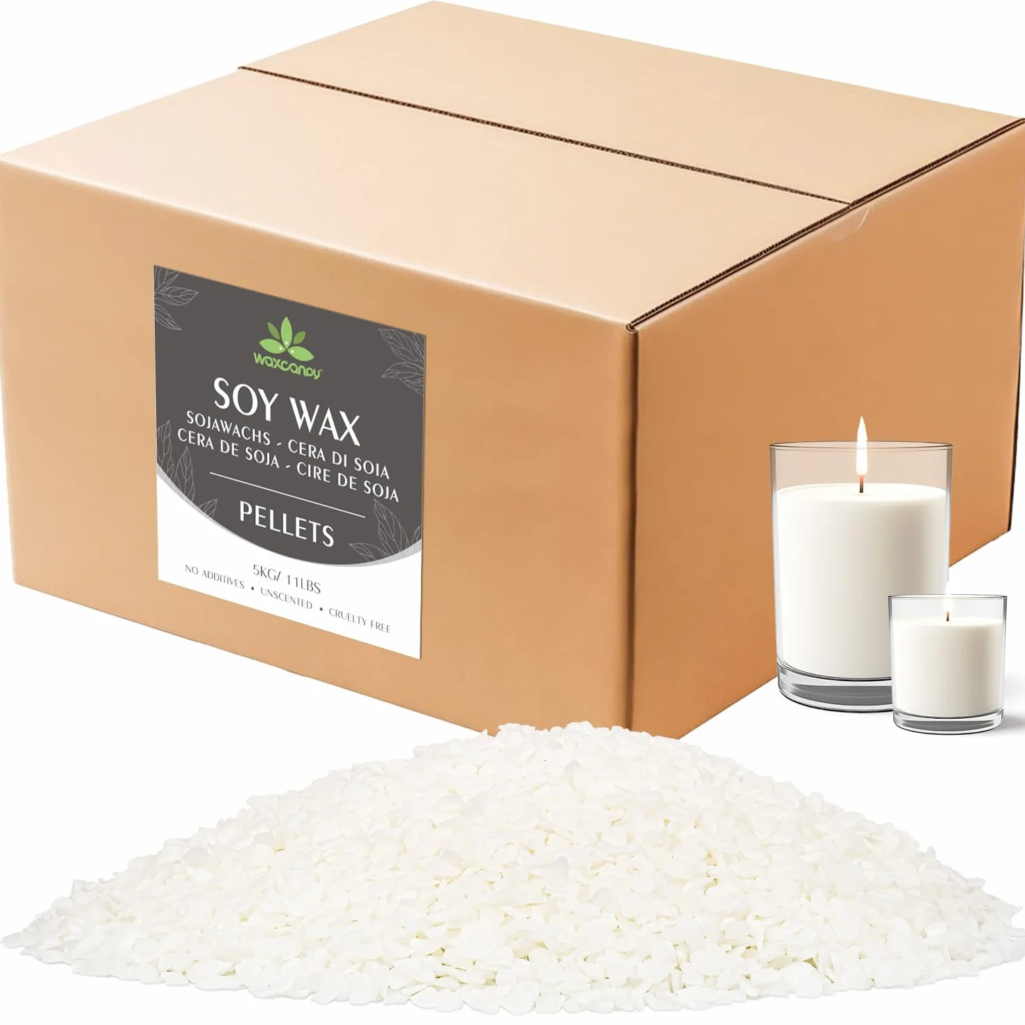 Cera di soia per candele 5KG, cera per candele di prima qualità di Waxcanpy, cera per candele fai da te, cera di soia organica 100% naturale per candele