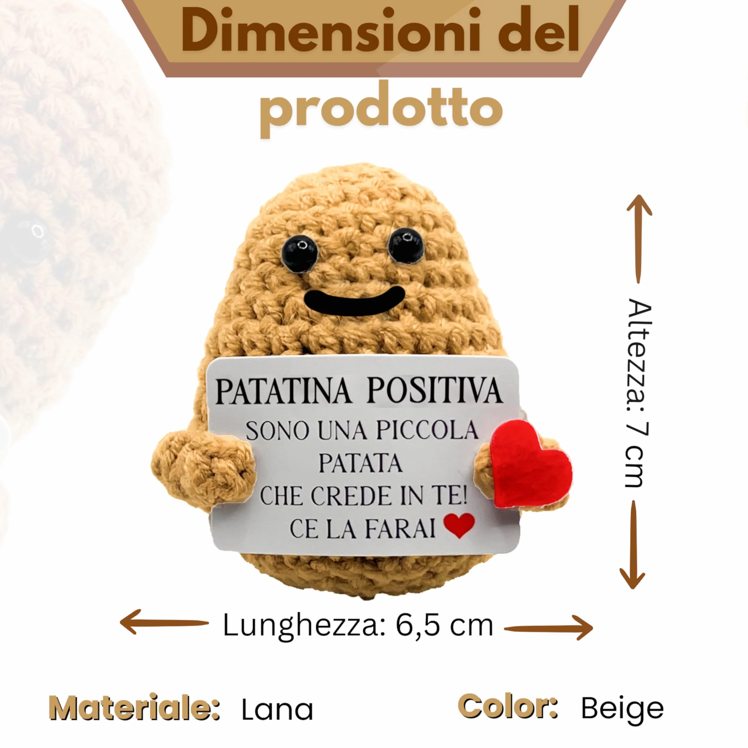 BigDaddy Patatina Positiva Peluche Patata Portafortuna Motivazionale Regalo Originale