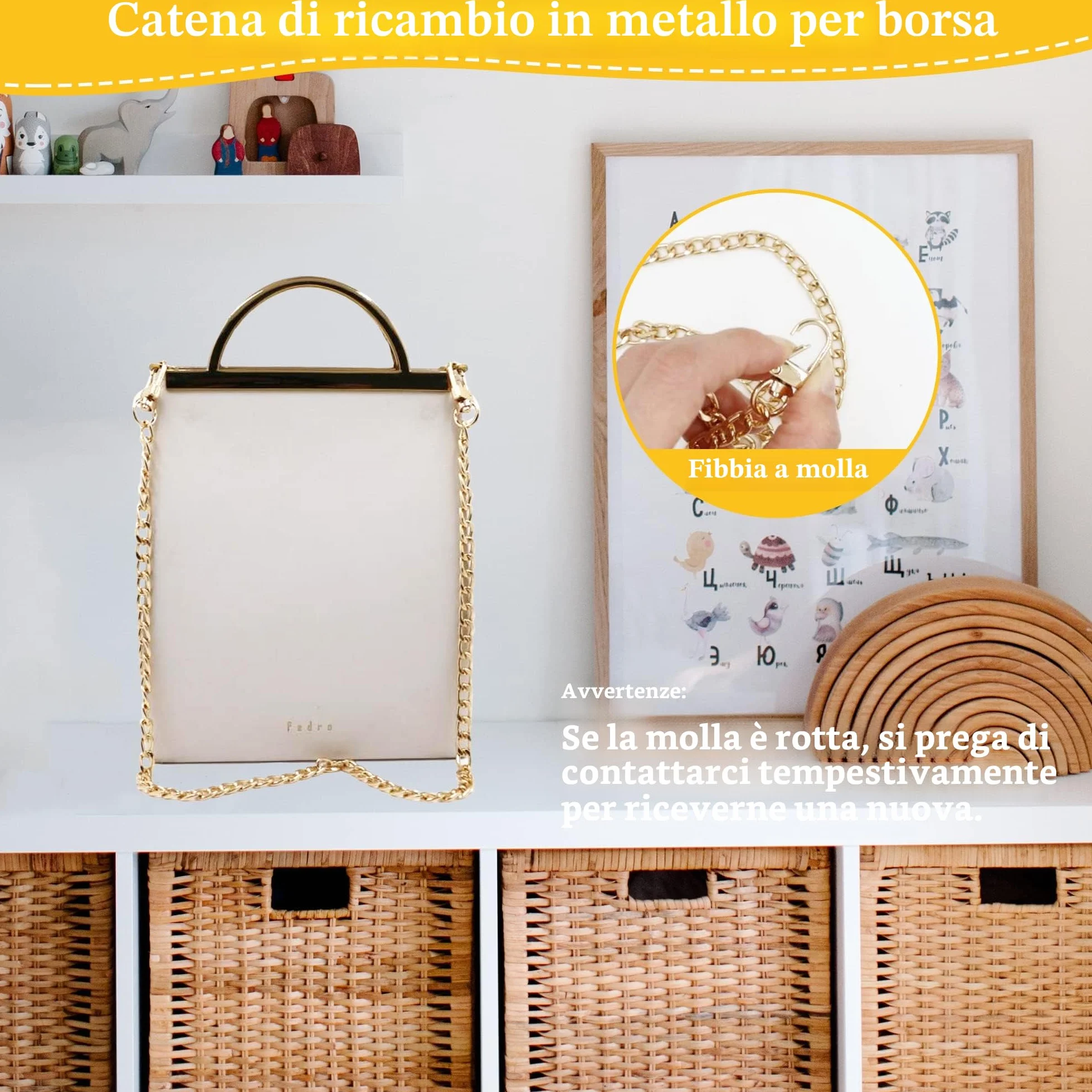 CiciIng Catena in Oro per Borse - Tracolla in Metallo, Ricambio per Borse a Mano e a Tracolla (60 cm)