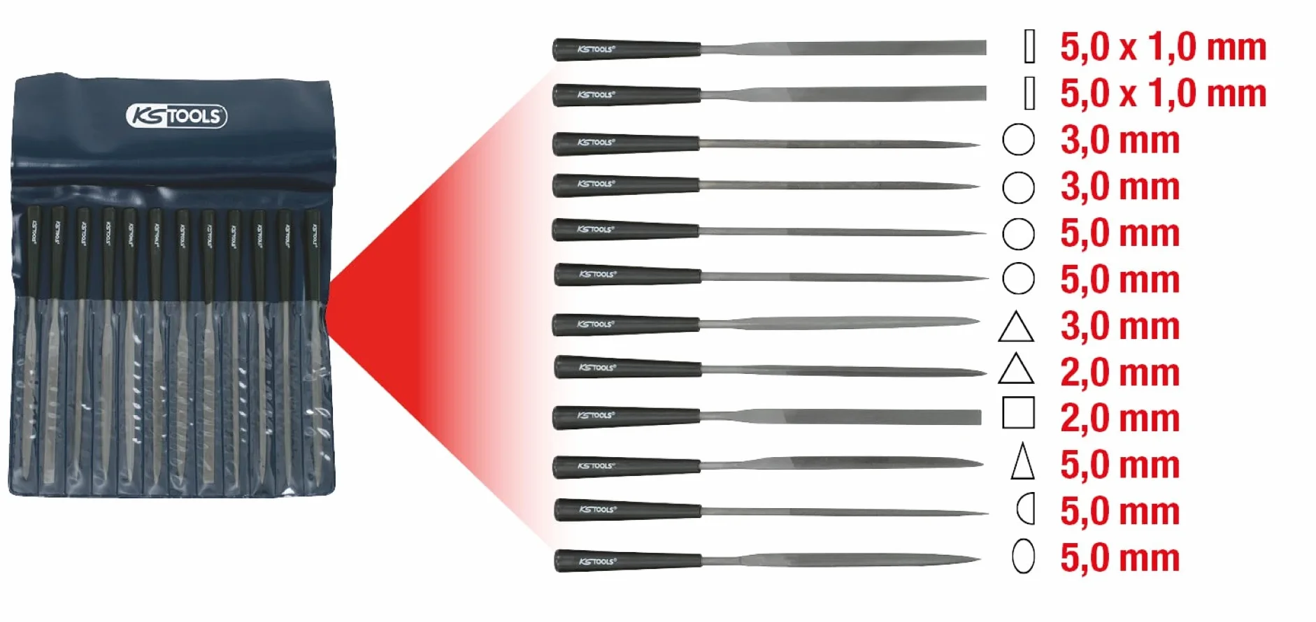 KS Tools 140.3050 Serie di Lime ad Ago in Busta di Plastica, 12 Pezzi