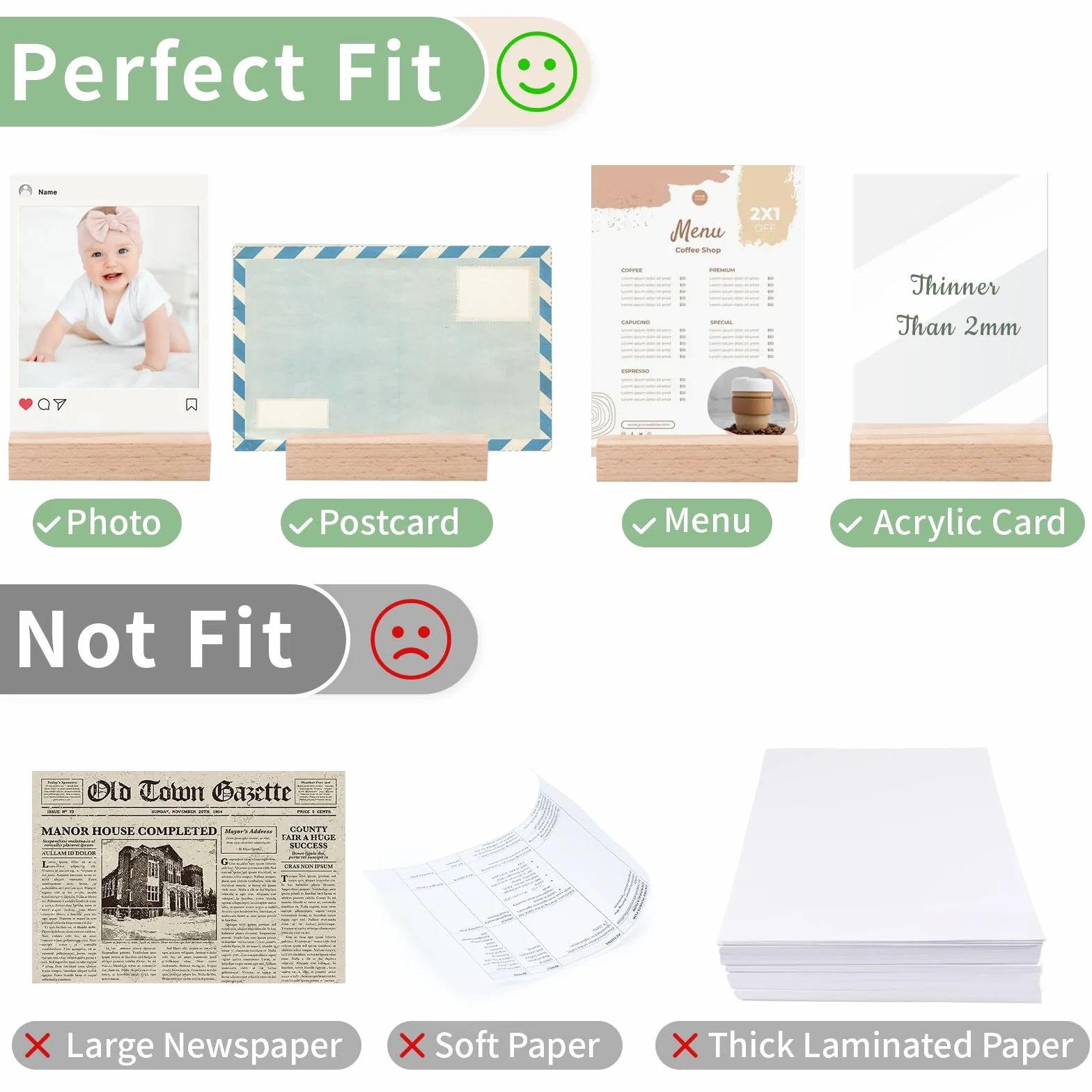 WISYOK Porta Della Carta in Legno, 10 Pezzi di Supporto per Tavolo, Supporto per Cartolina, Supporto in Legno, Supporto per Card di Menu, Supporto per Foto per Matrimoni (10 x 3 x 2cm)