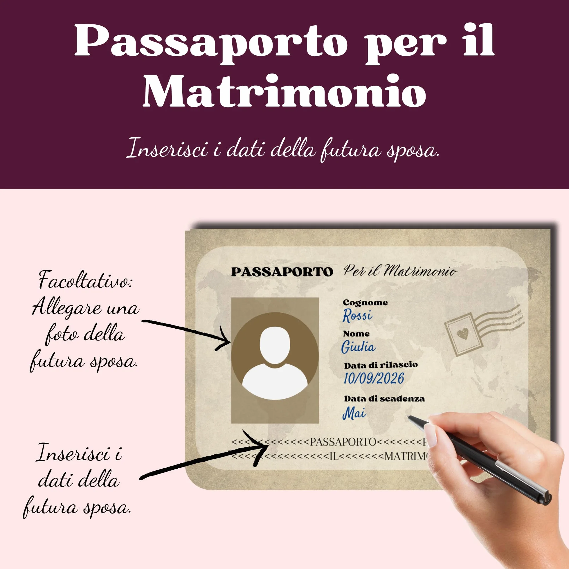 Giochi Sposa con Sfide Divertenti | Kit e Gadget Team Bride | Accessori Sposa e Amiche - PASSAPORTO PER IL MATRIMONIO