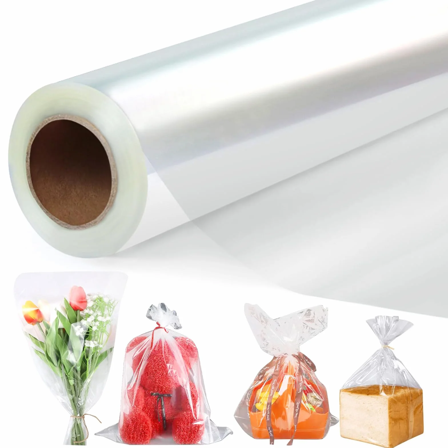 GIBOHOM 86 CM x 30 M Papier Transparent Emballage, 3 Mil Cellophane Emballage Transparent Papier Emballage Fleuriste, Papier Cadeau pour Fleurs, Artisanat, Bonbons, Paniers Cadeaux(86CM plié à 43CM)