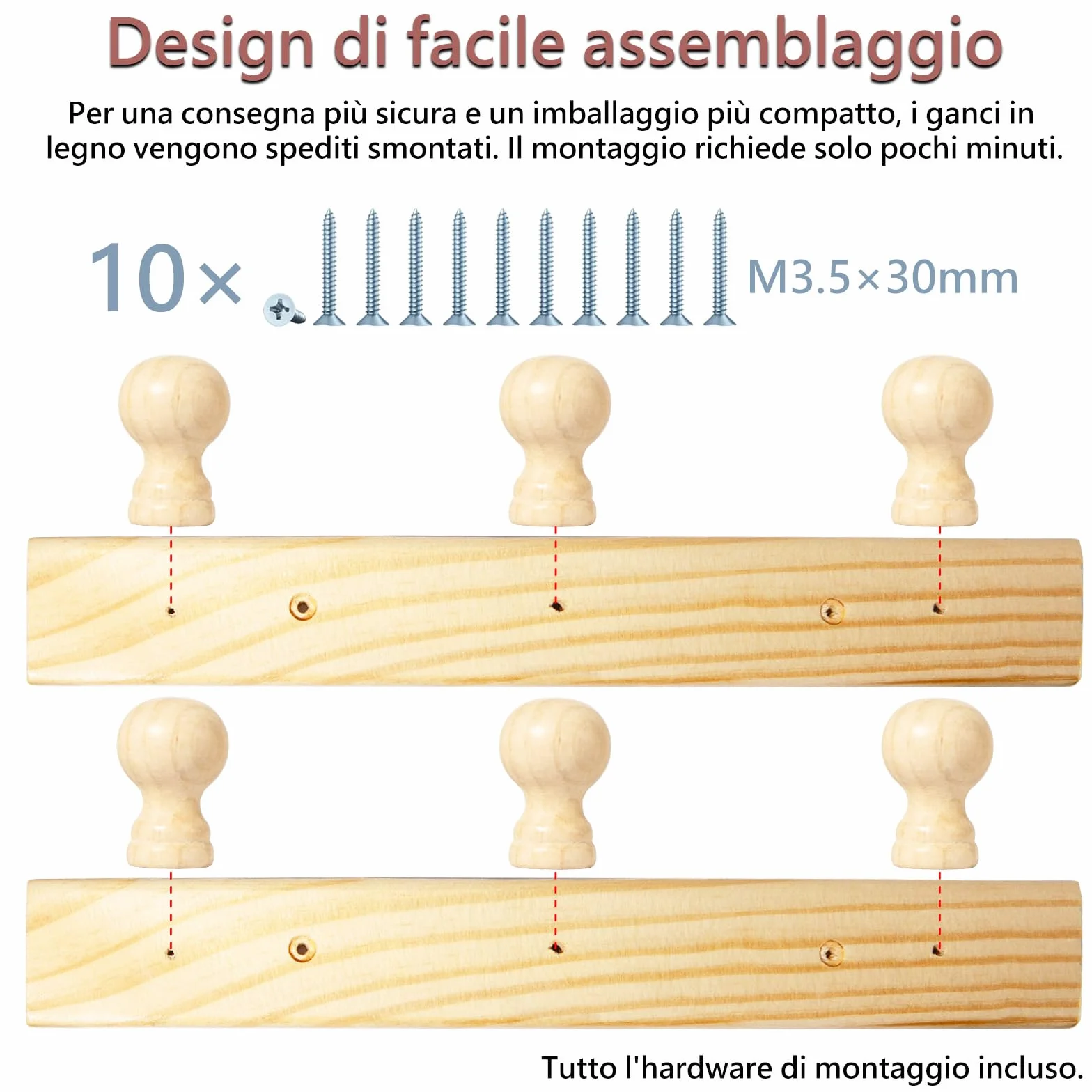 2 Pezzi Appendiabiti da Parete in Legno Massello con 3 Ganci di Design Moderno Attaccapanni da Muro Salvaspazio per Ingresso Camera da Letto Bagno