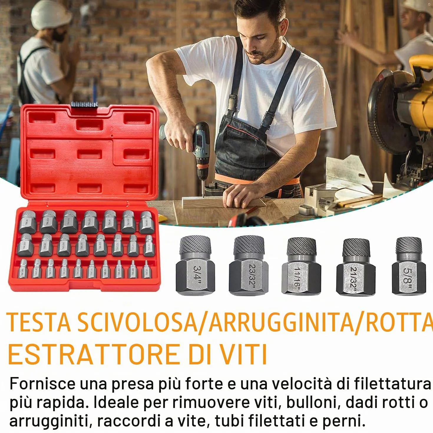 Set di 25 Pezzi Estrattore per Viti Danneggiate Spanate, Estrattori per Viti Spanate, Rimuovi Viti Spanate - Rimuovi Viti Danneggiate e Rugginite con Facilità