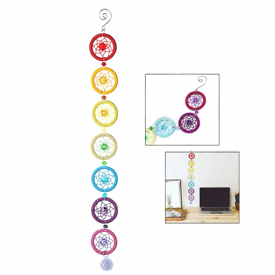 Cattura Sogni Arcobaleno 7 Chakra con Prismi di Cristallo per Finestra Auto Decorazione Murale