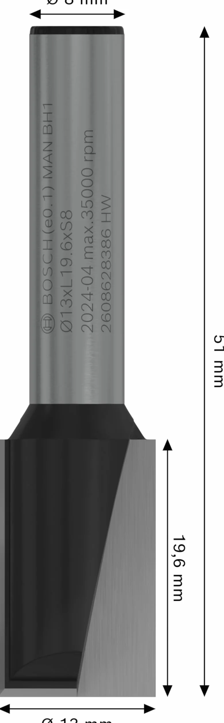 Bosch Professional Fresa Standard ranurar 2 filos:8x13x20mm