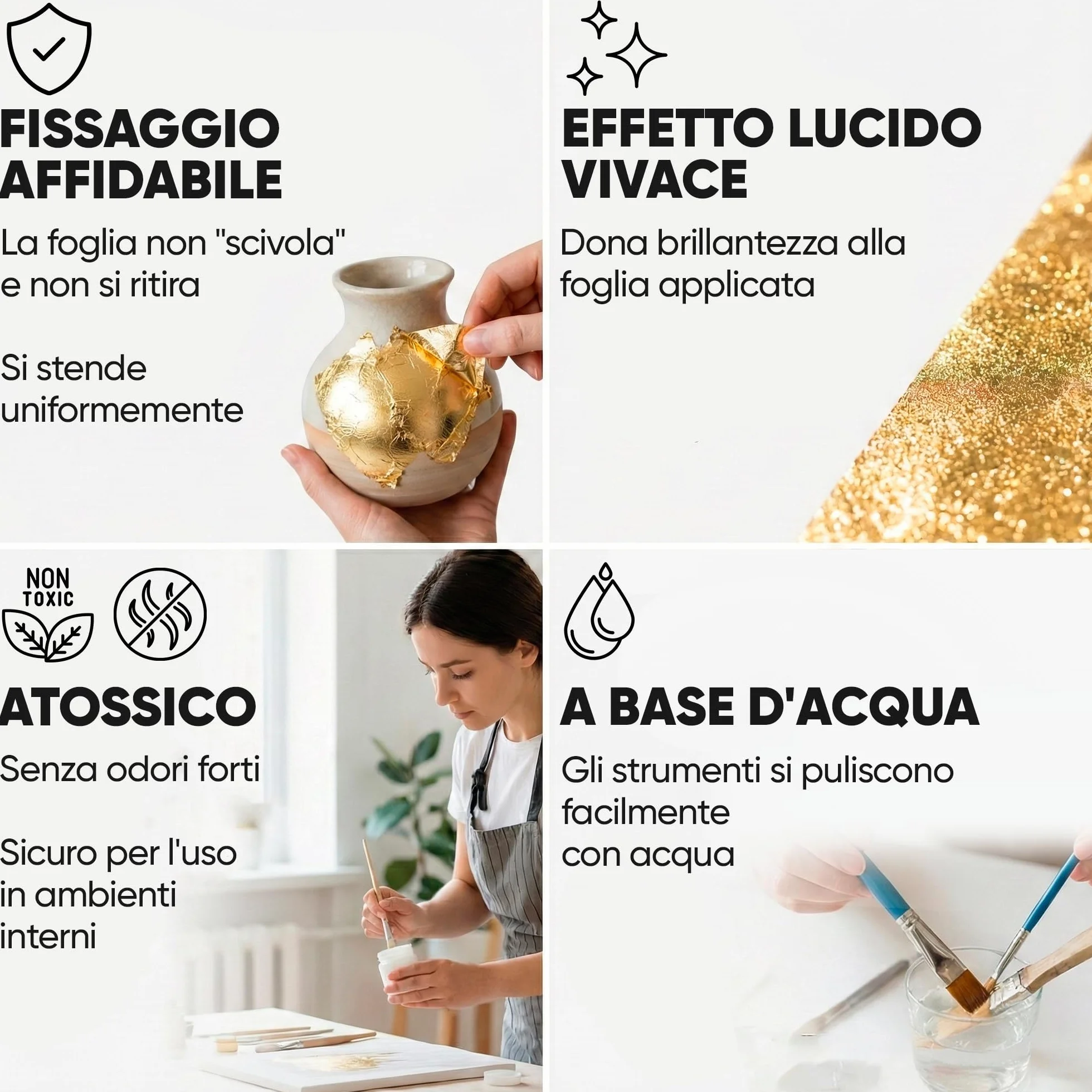Missione per Foglia Oro 50 ml – Colla per Foglia Oro a Base Acqua per Metallo in Foglio e Scaglie Metalliche | Missione per Doratura Decorazioni e Progetti DIY | Trasparente Dopo l'Asciugatura