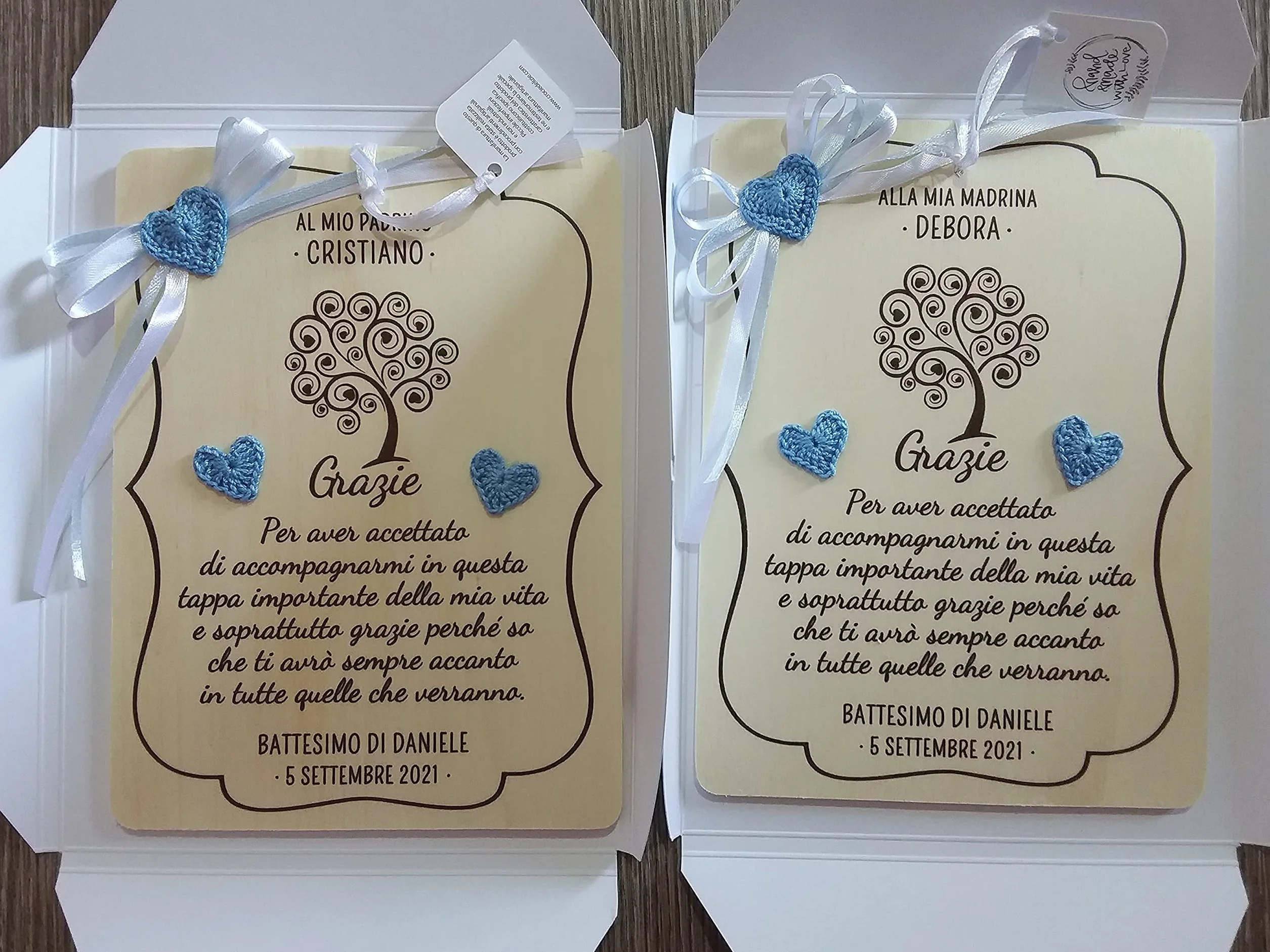 Targa targhetta ricordo per madrina padrino battesimo cresima idea regalo personalizzata nome e data con scatola regalo