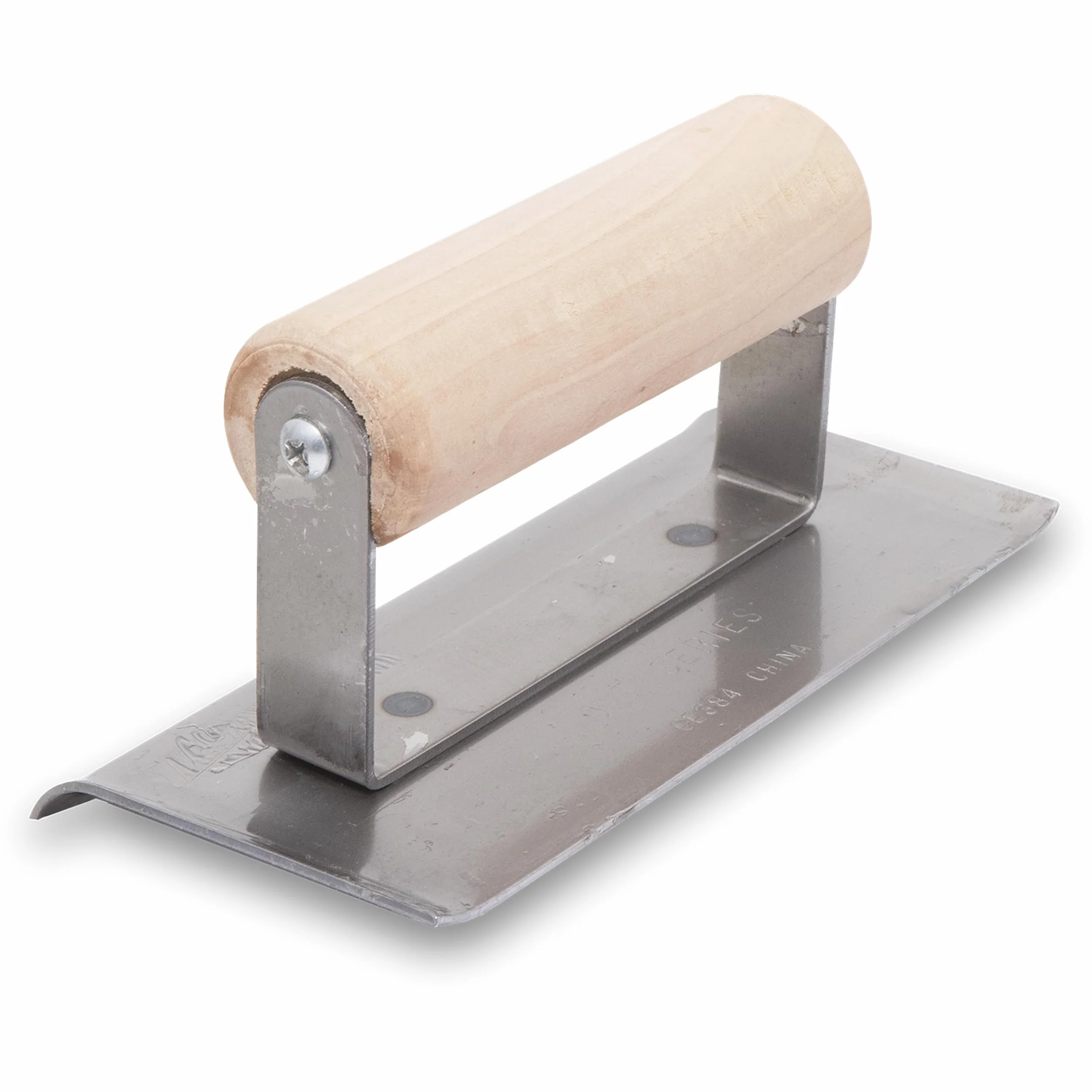 Frattazzo Marshalltown per bordi in acciaio per calcestruzzo R 10mm, L 13mm, estremità curve con manico in legno in acciaio inossidabile, dimensione della frattazzo: 152x76 mm
