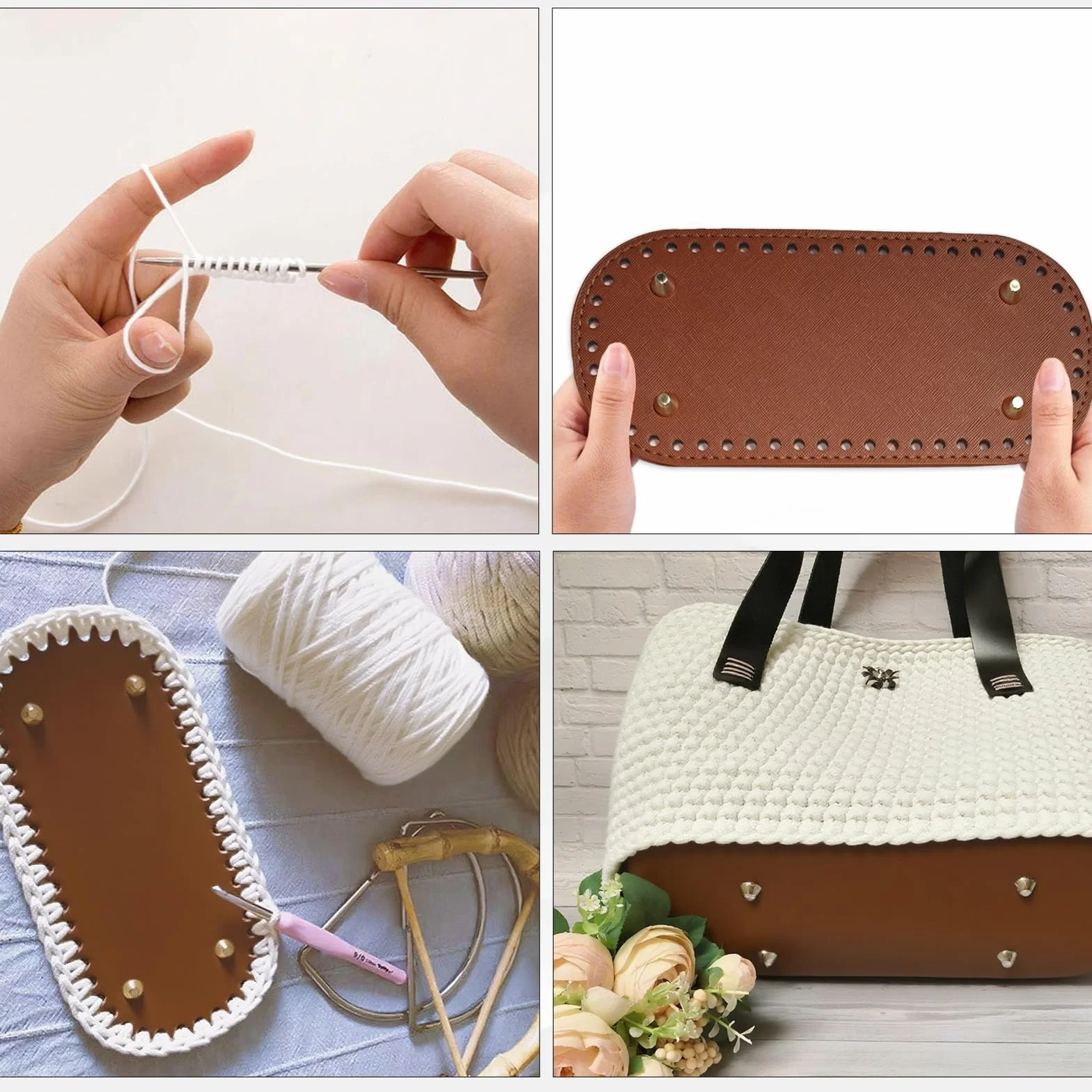 Set di 4 Basi Borsa Pelle PU Fondo Borsa Uncinetto 22×10cm Fondi Ovali con Fori per Borse Uncinetto