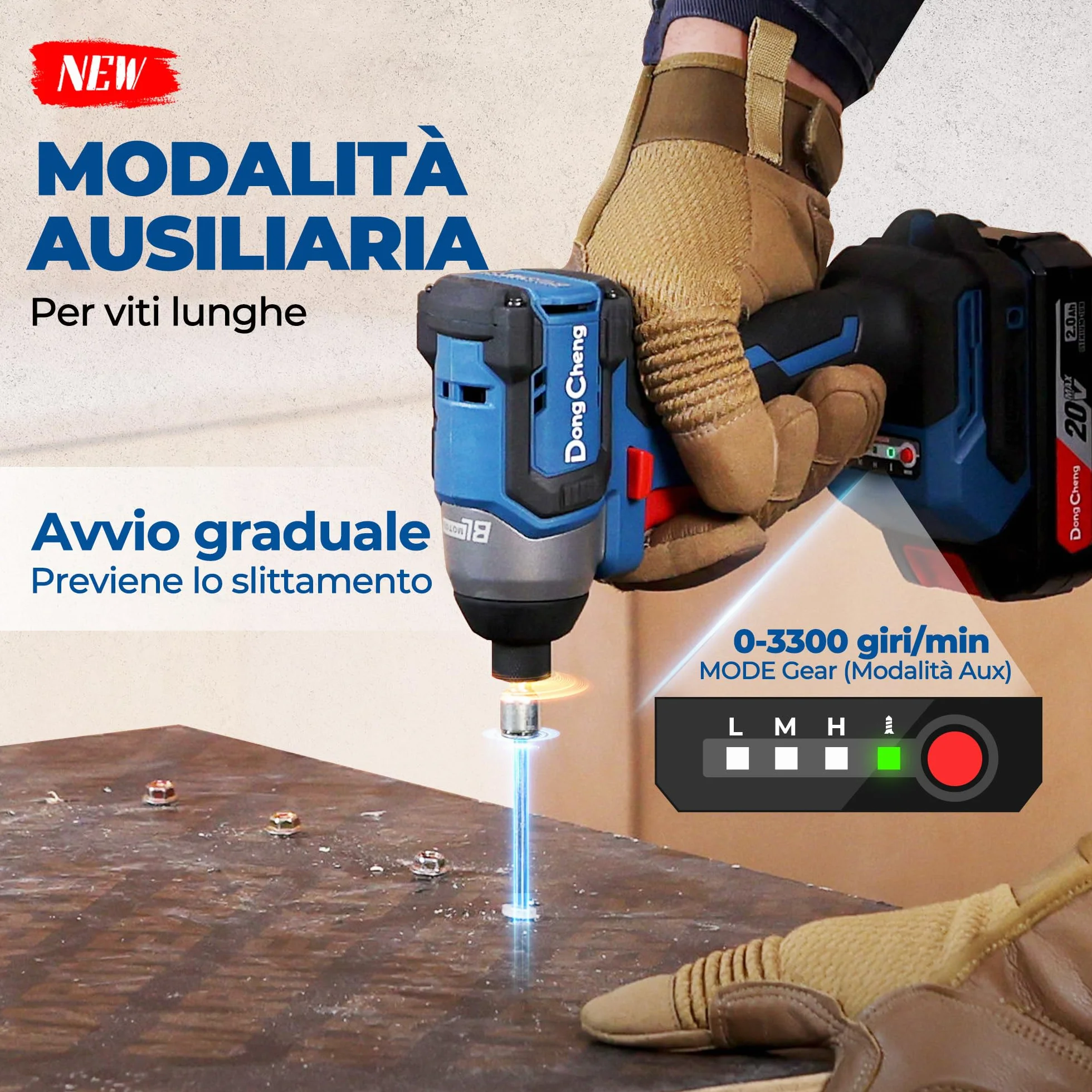 Dong Cheng Avvitatore a Impulsi Brushless a Batteria 18V, 165Nm, Avvio Dolce & Modalità Autofilettante, 3 Velocità, 2x 2.0 Ah Batteria, Caricabatterie, Set di Bits+Dadi, per Legno, Metallo, Fai da Te