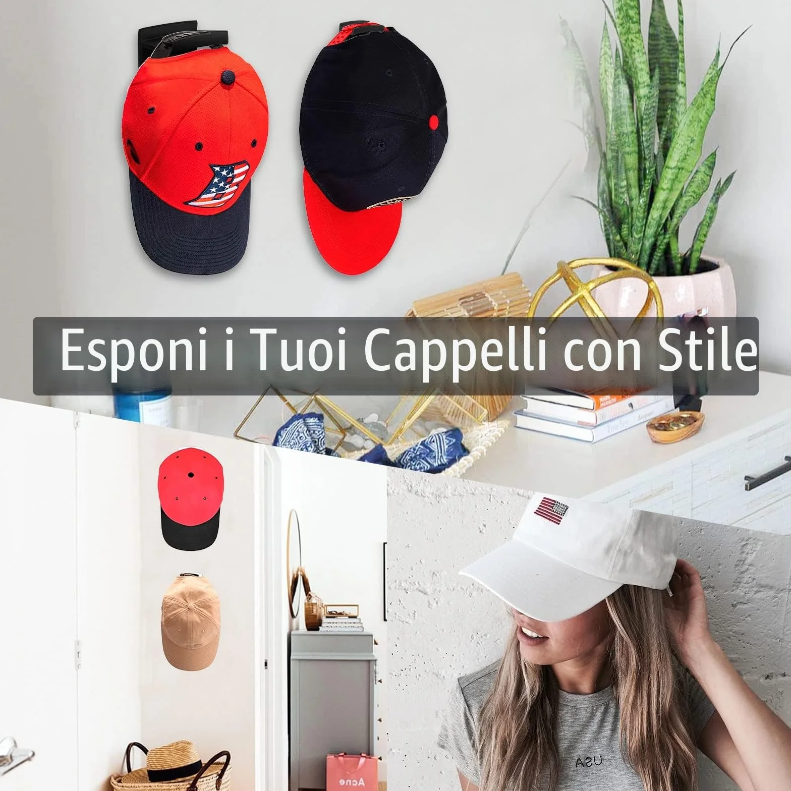 Vibbang 10 Pezzi Ganci per Cappelli Organizzatore Porta Cappelli a Parete Senza Perforazione Nero