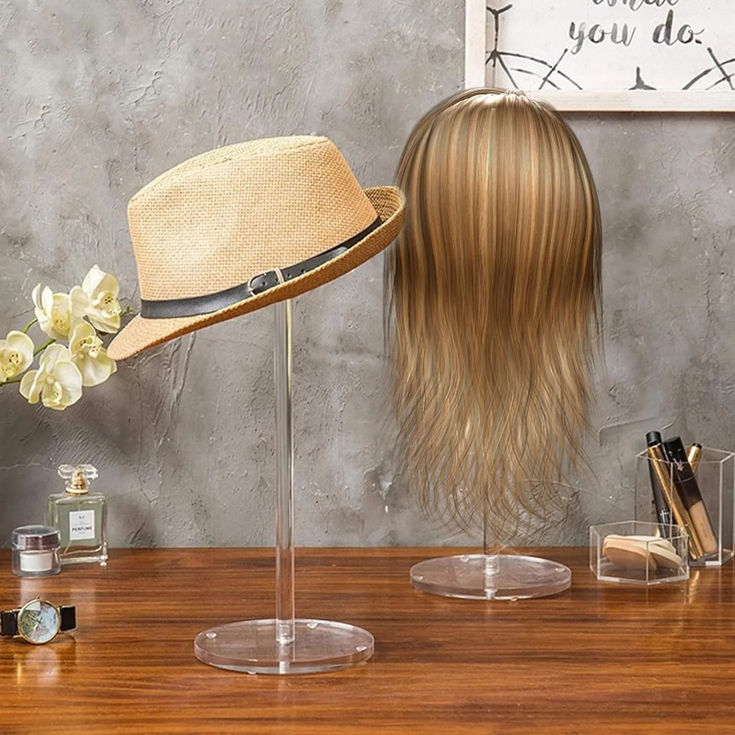 Espositore per Cappelli in Acrilico Trasparente 30cm Rotondo con Base, Multifunzionale Scaffale per Display Cappelli Orologi Gioielli