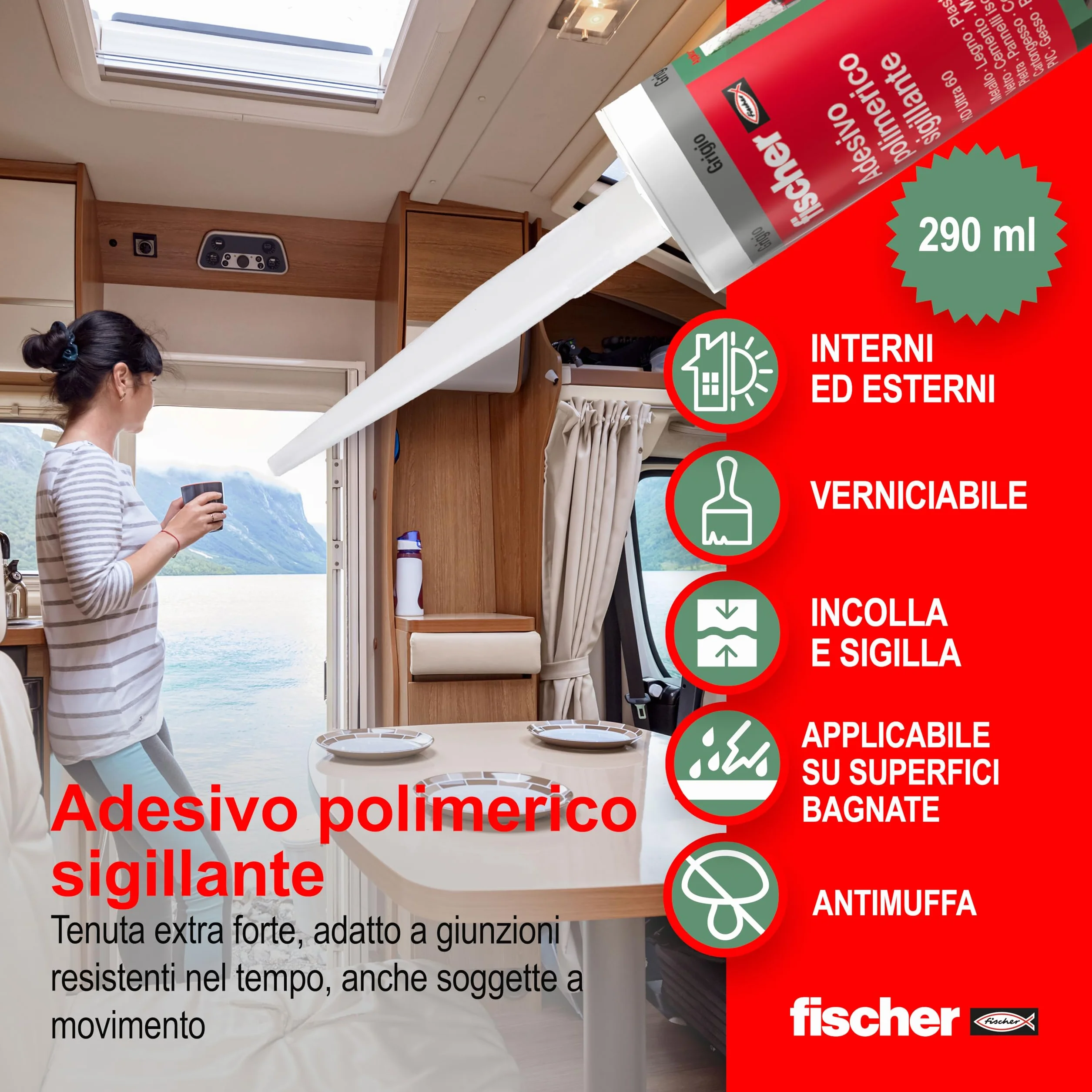 Fischer KD ULTRA 60 Bianco, Adesivo Polimerico Sigillante, Colla MS Extra Forte Resistente agli Agenti Atmosferici, per Giunzioni Resistenti nel Tempo Soggette a Movimento, per Esterni e Interni