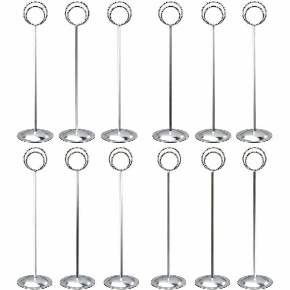 HOHIYA 12 Pezzi Porta Numeri da Tavolo Argento, Supporto Segnaposto in Metallo Alto 30,5 cm, Porta Foto e Porta Cartellini per Matrimoni, Ricevimenti, Feste, Ristoranti e Banchetti