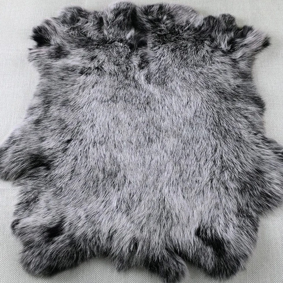 Vera pelliccia di coniglio Rex conciata naturalmente, pelle di animale domestico, pelle di alta qualità, punta bianca su nero, ca. 41,9 x 26,7 cm