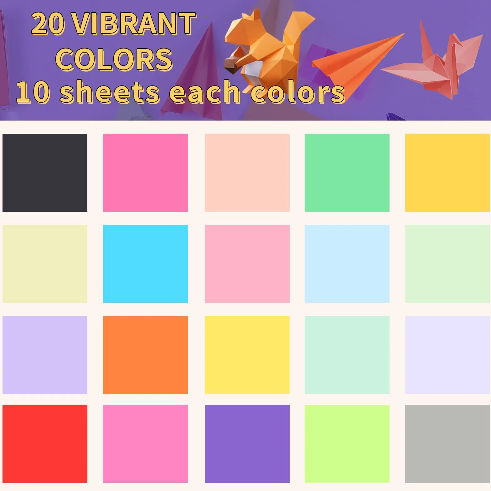 Carta Origami 200 Fogli 20 Colori 15x15 cm doppia faccia per creazioni artistiche