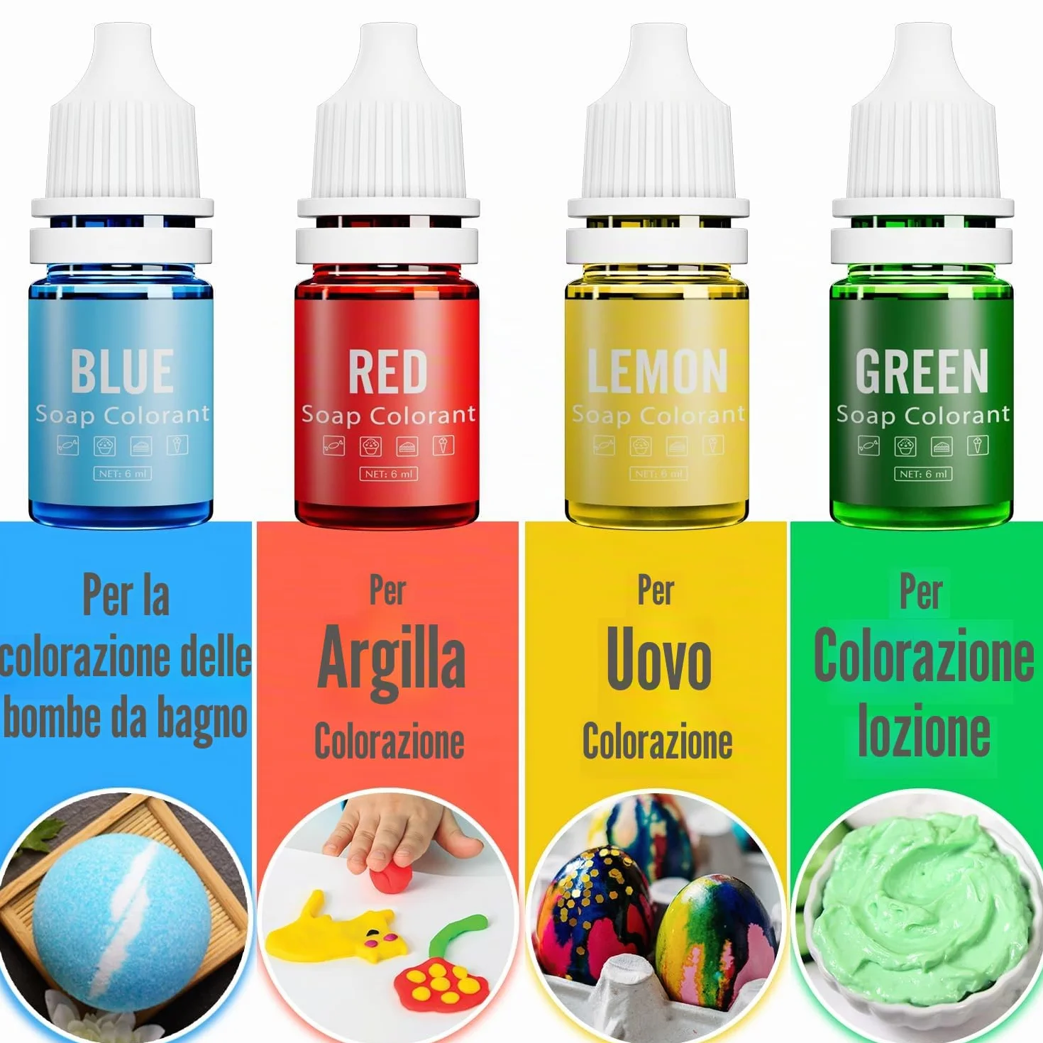Colorante per Saponi - 24 Colori Coloranti per Sapone Liquido per Produzione di Sapone, Bombe da Bagno - Colorante di Bombe da Bagno concentrato per Saponi Fatti a Mano Fai Da Te, Soaps, Creazioni