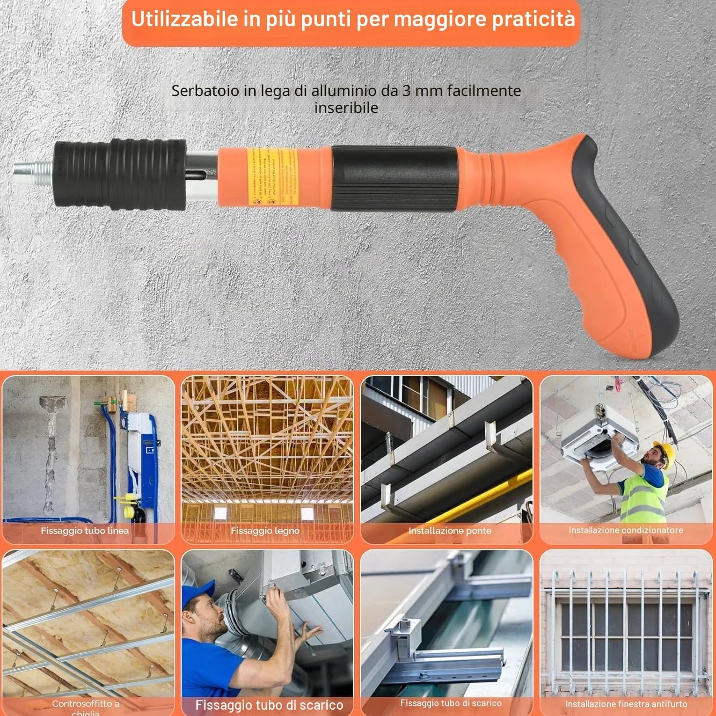 Pistola per Chiodi in Cemento, Chiodatrice per Cemento, Pistola per Chiodi Manuale, 5 Velocità Pistole Pneumatiche per Acciaio e Cemento, Pistole per Unghie, Con Guanti e Occhiali, Scatola per