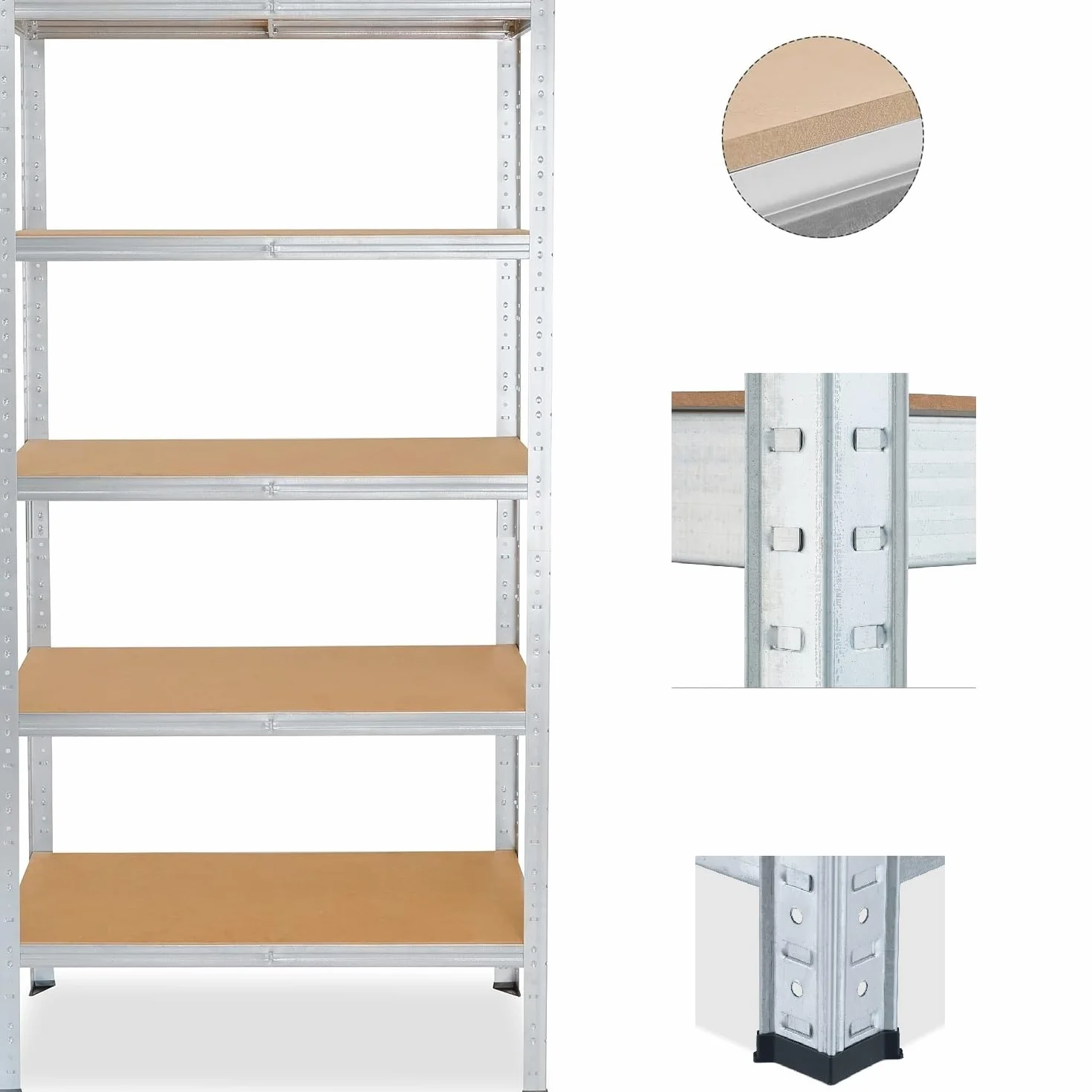 Scaffali in Metallo per Garage.Portante 875 KG.Scaffale Salvaspazio 5 Ripiani Regolabili, Senza Viti
