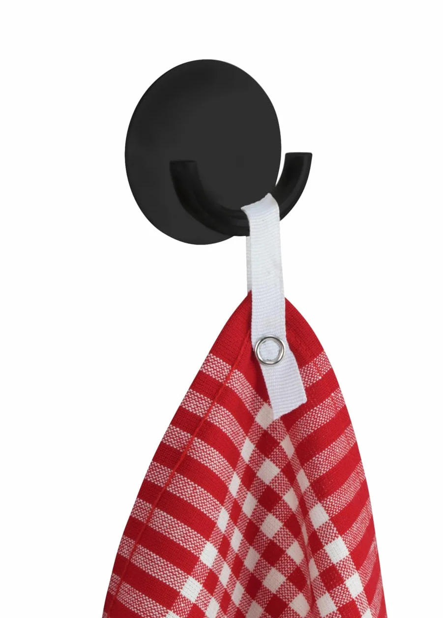 WENKO Gancio da parete Rondo, gancio autoadesivo in acciaio inox da fissare senza perforare, ideale per cucina, bagno e altri ambienti della casa, (L/H x P): Ø 5,5 x 2,5 cm, moderno nero opaco