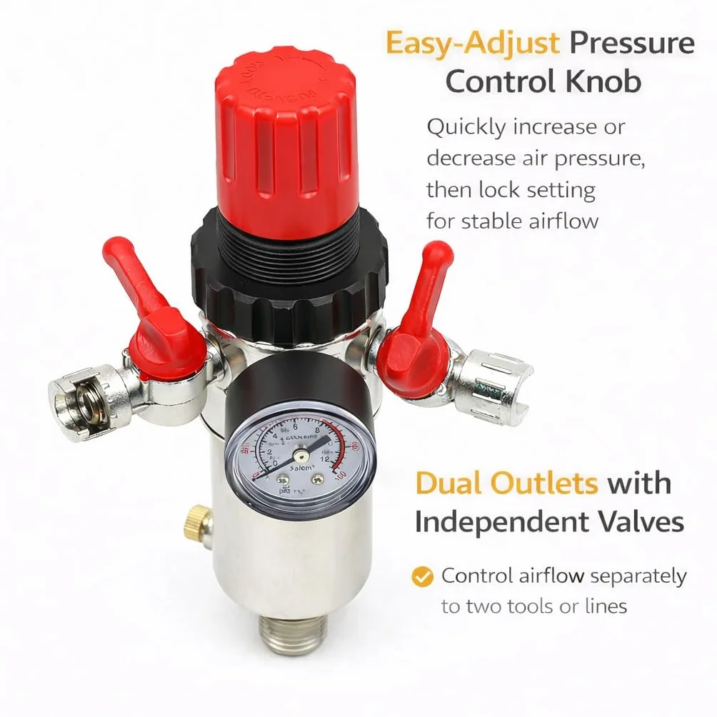 ORAZIO Regolatore Filtro Aria 3/8", Trappola Separatore d'Acqua per Compressore d'Aria con Valvola di Riduzione della Pressione e Manometro, Accessorio per Utensili Pneumatici 214107