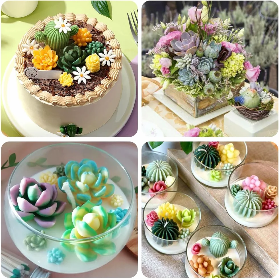 10 Pezzi Stampi in Silicone per Candele, Stampo in Silicone per Cactus Succulenti, 3D Stampo per Candele di Cactus, Stampi per Candele Fai Da Te per Candele Fatte a Mano, Stampi in Resina Epossidica